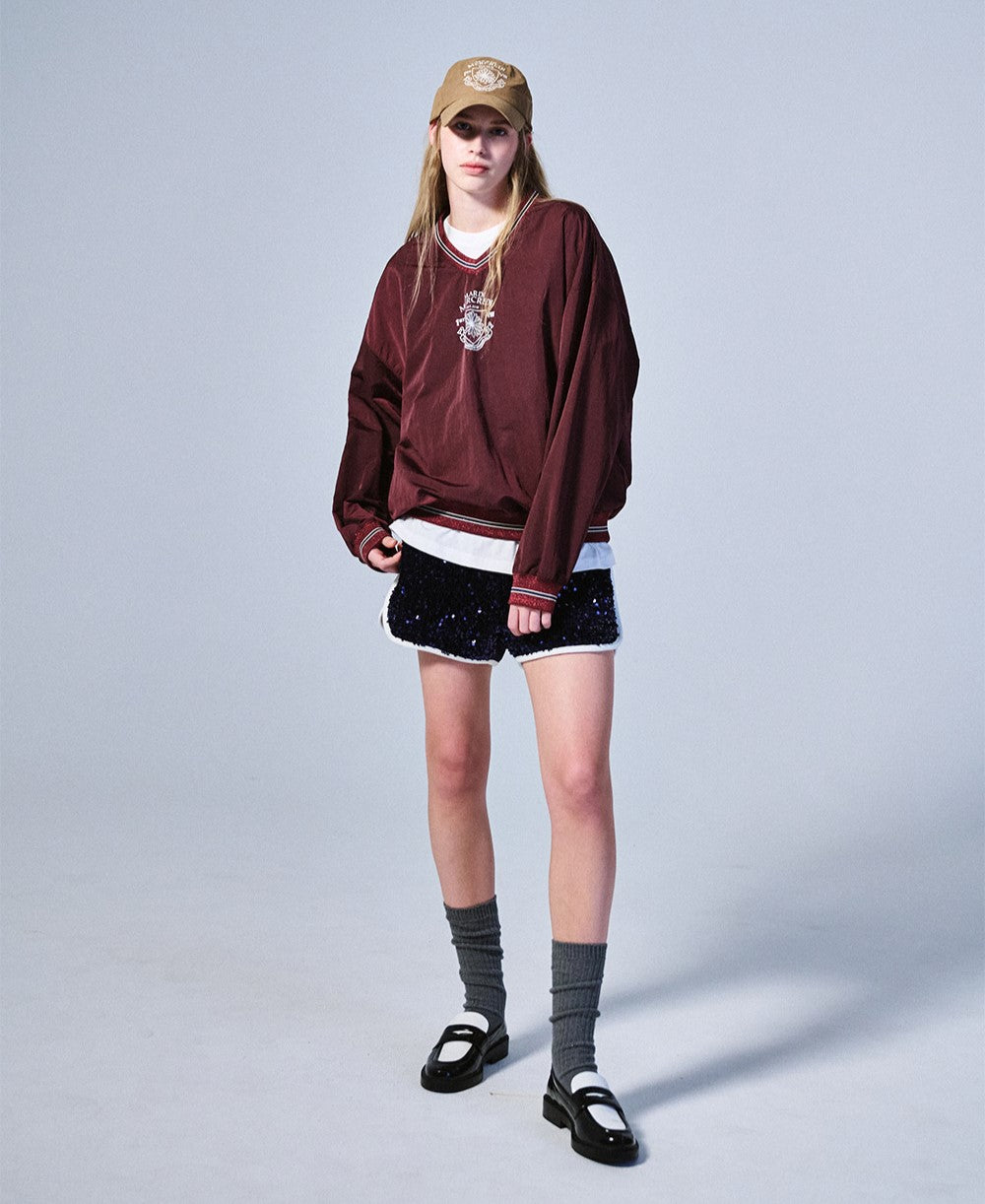Mardi Mercredi โข Nylon Top V Neck Alumni Small Emblem (Burgundy Ivory)