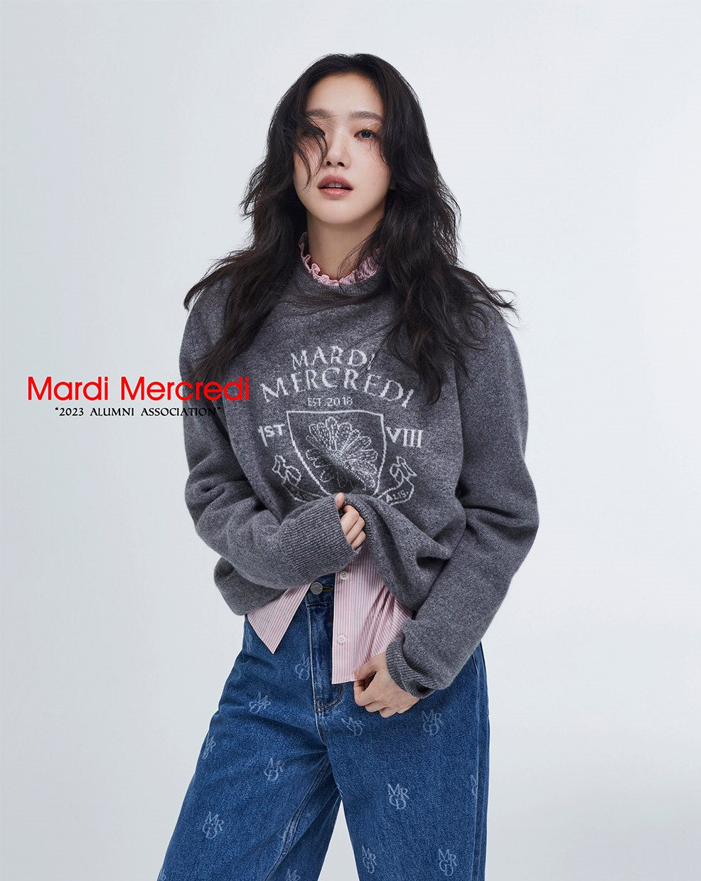 Mardi Mercredi โข Cashmere Blended Pullover Alumni Emblem (Grey Ivory)