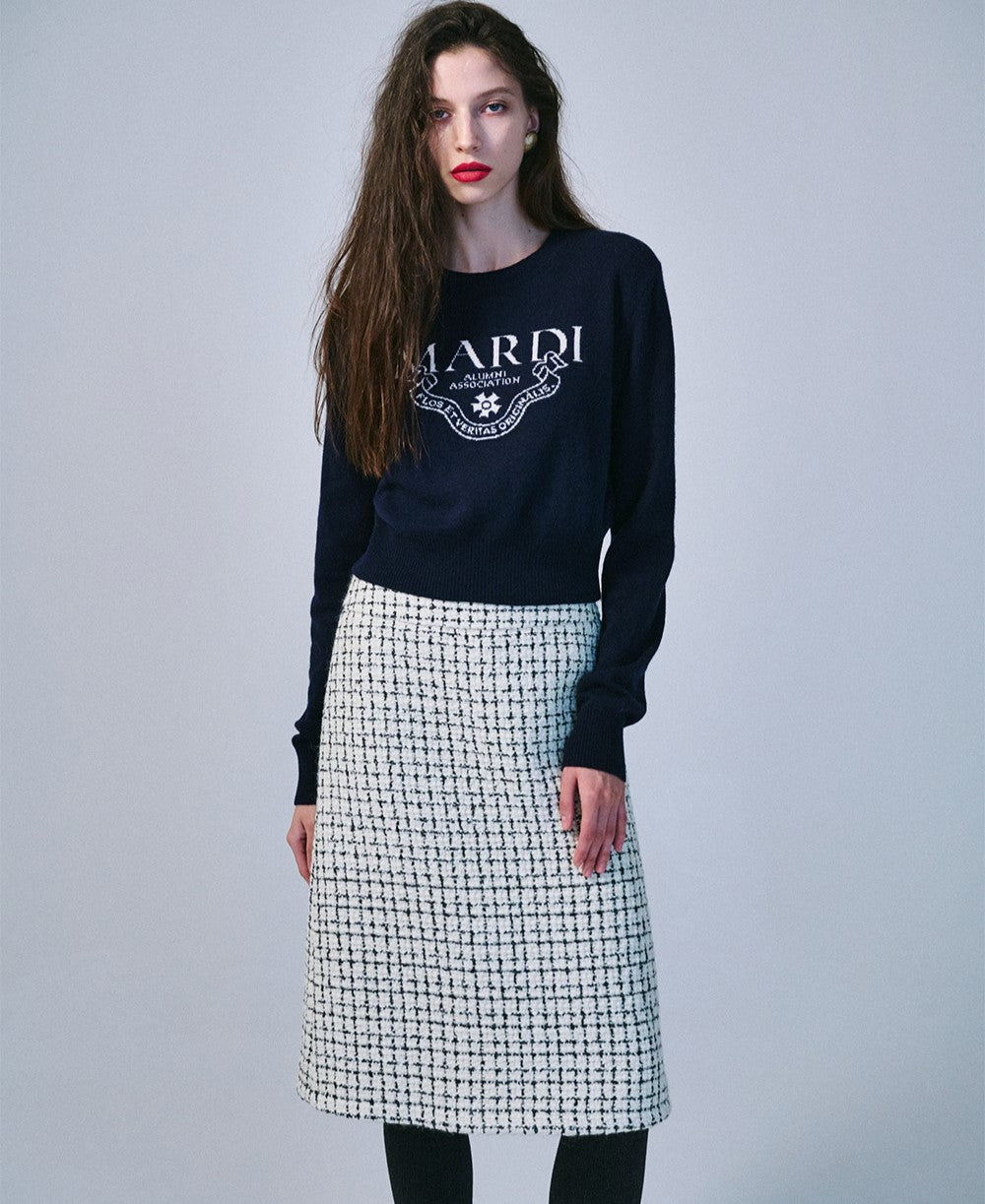 Mardi Mercredi โข Cashmere Cropped Crew Neck Alumni Classique (Navy Ivory)