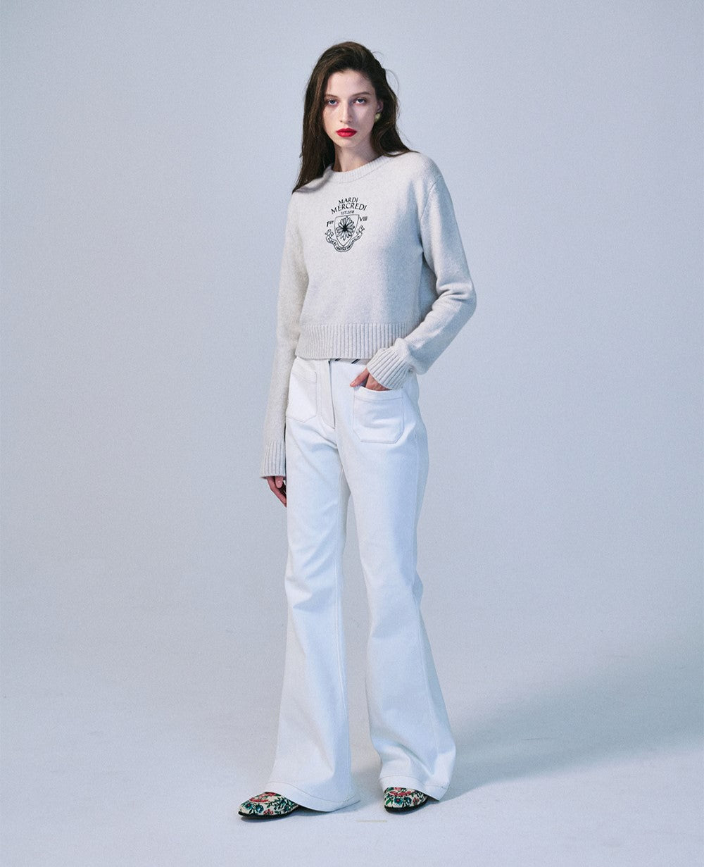 Mardi Mercredi โข Cashmere Cropped Pullover Alumni Small Emblem (White Black)