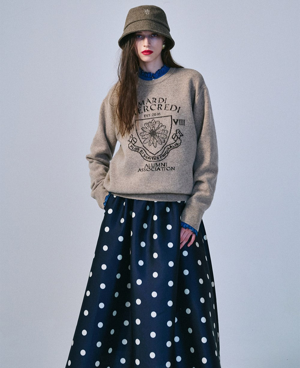 Mardi Mercredi โข Cashmere Blended Pullover Alumni Emblem (Linen Brown)