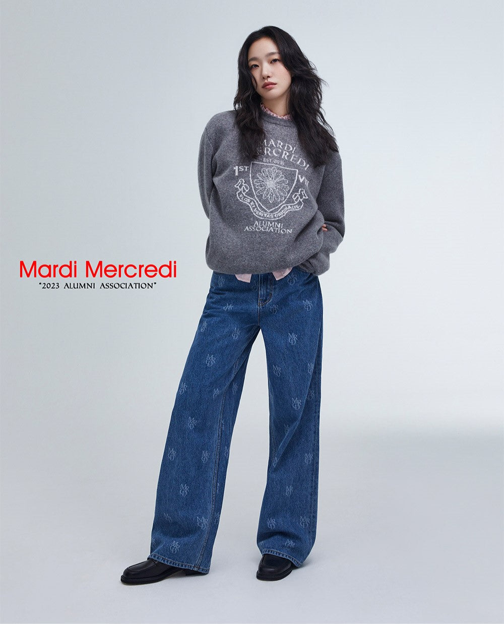 Mardi Mercredi โข Cashmere Blended Pullover Alumni Emblem (Grey Ivory)