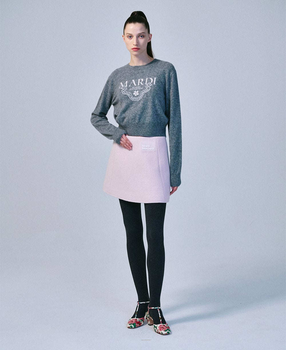 Mardi Mercredi โข Cashmere Cropped Crew Neck Alumni Classique (Grey White)