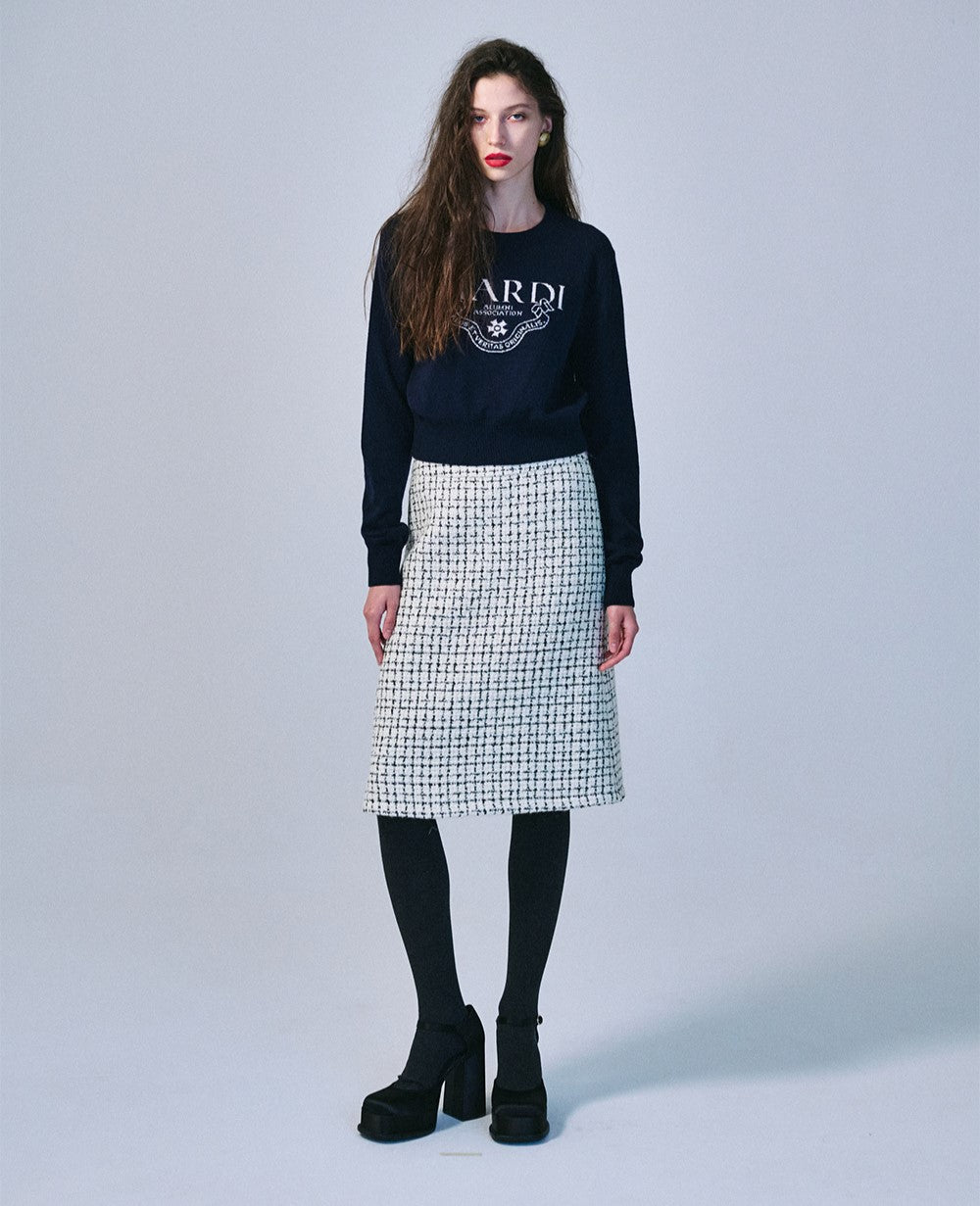 Mardi Mercredi โข Cashmere Cropped Crew Neck Alumni Classique (Navy Ivory)