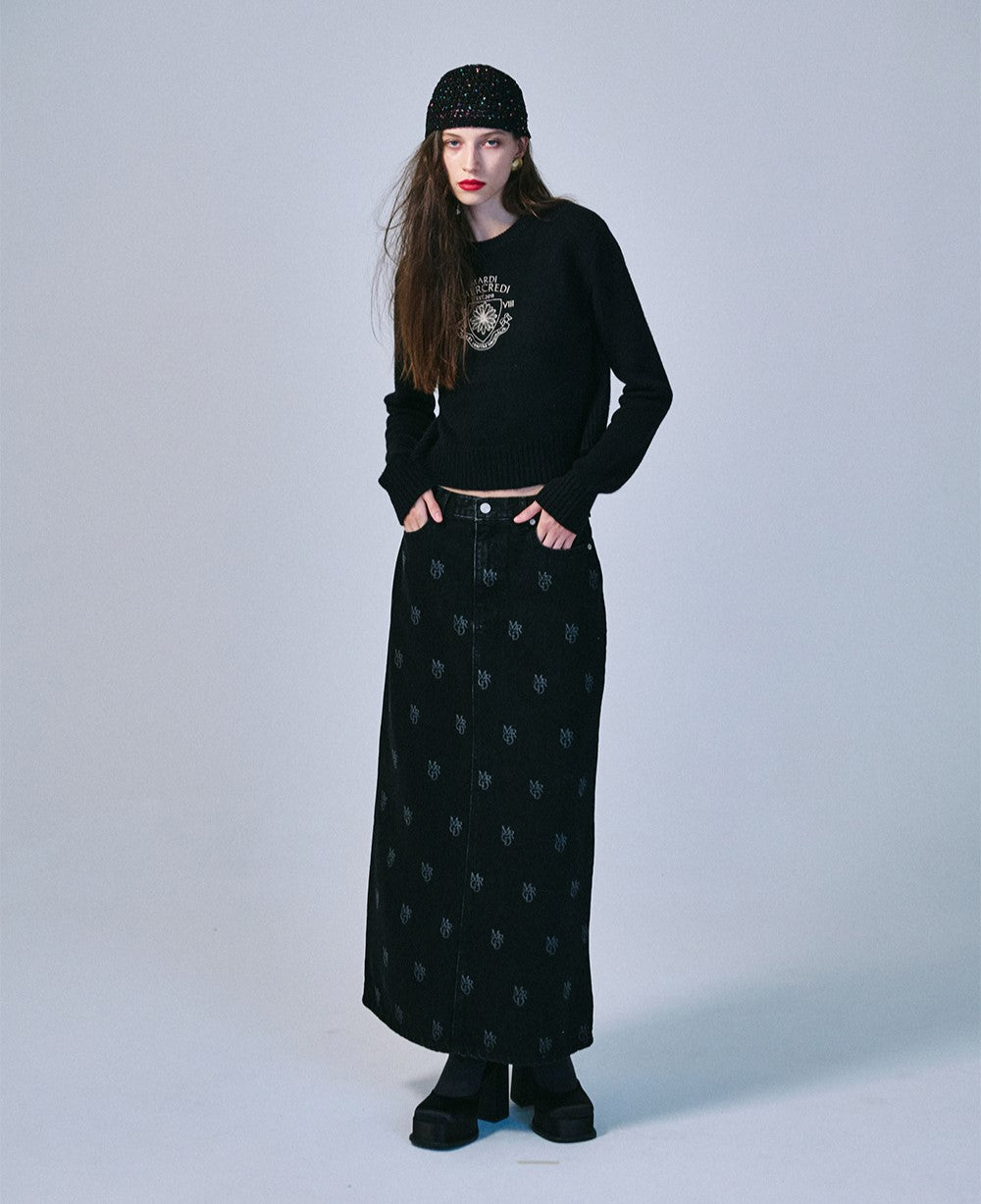 Mardi Mercredi โข Cashmere Cropped Pullover Alumni Small Emblem (Black Beige)
