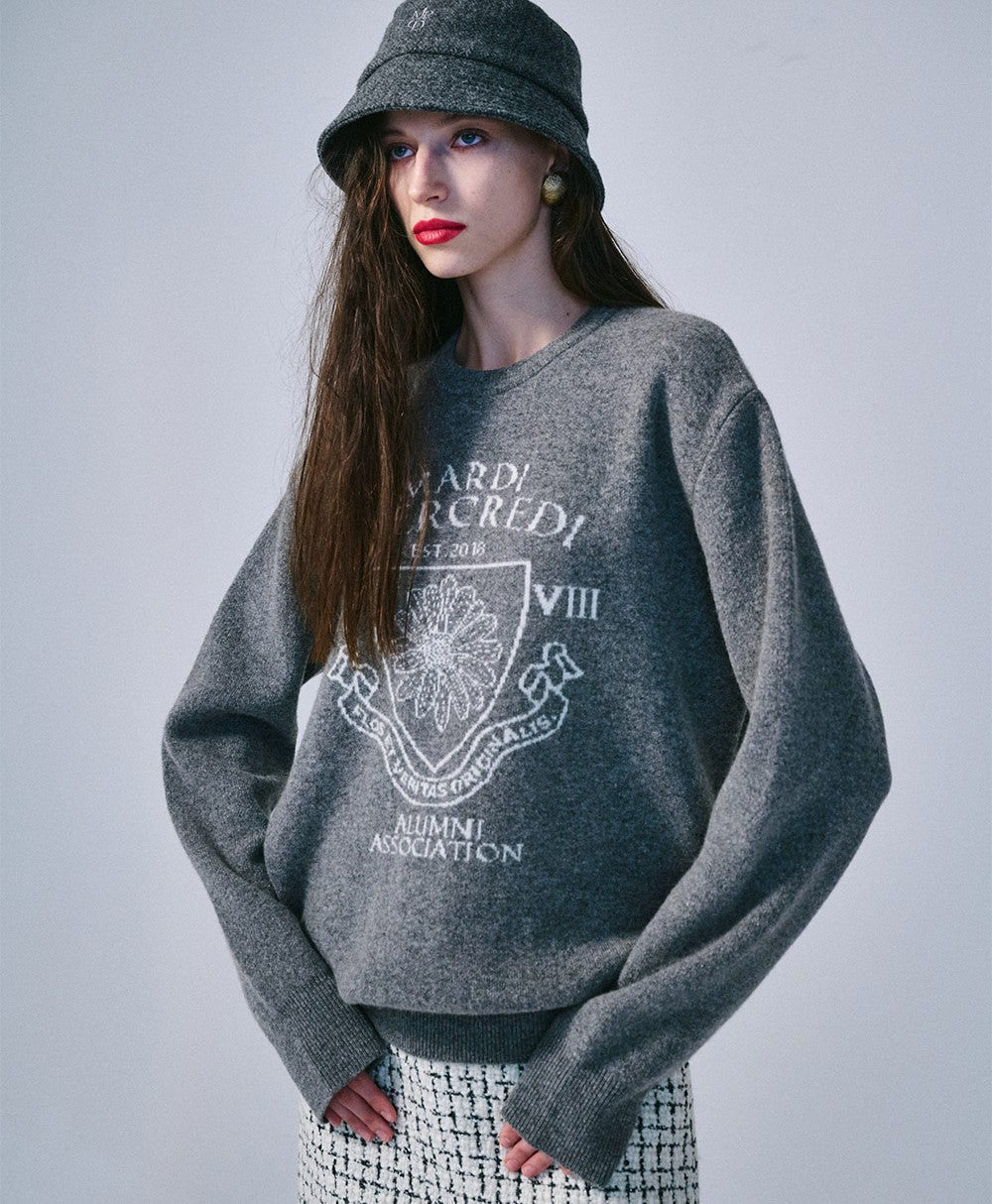 Mardi Mercredi โข Cashmere Blended Pullover Alumni Emblem (Grey Ivory)