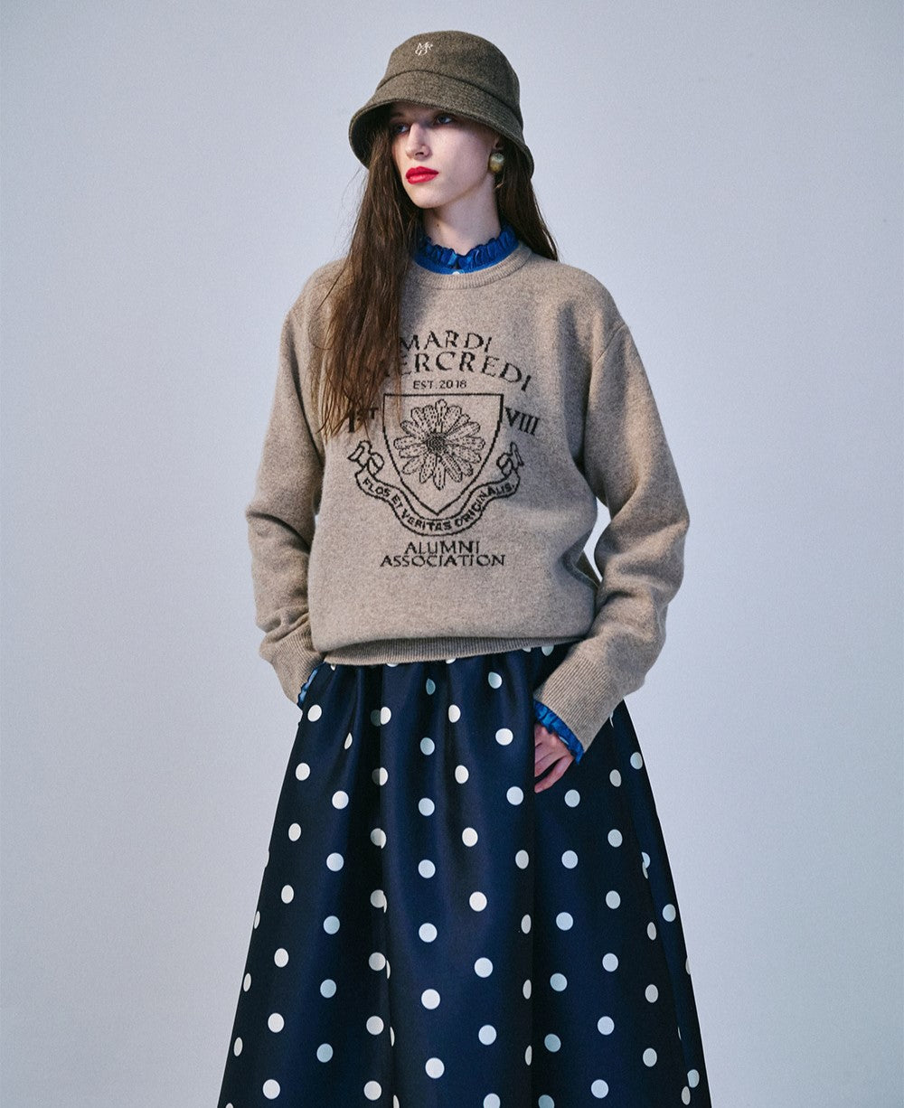 Mardi Mercredi โข Cashmere Blended Pullover Alumni Emblem (Linen Brown)