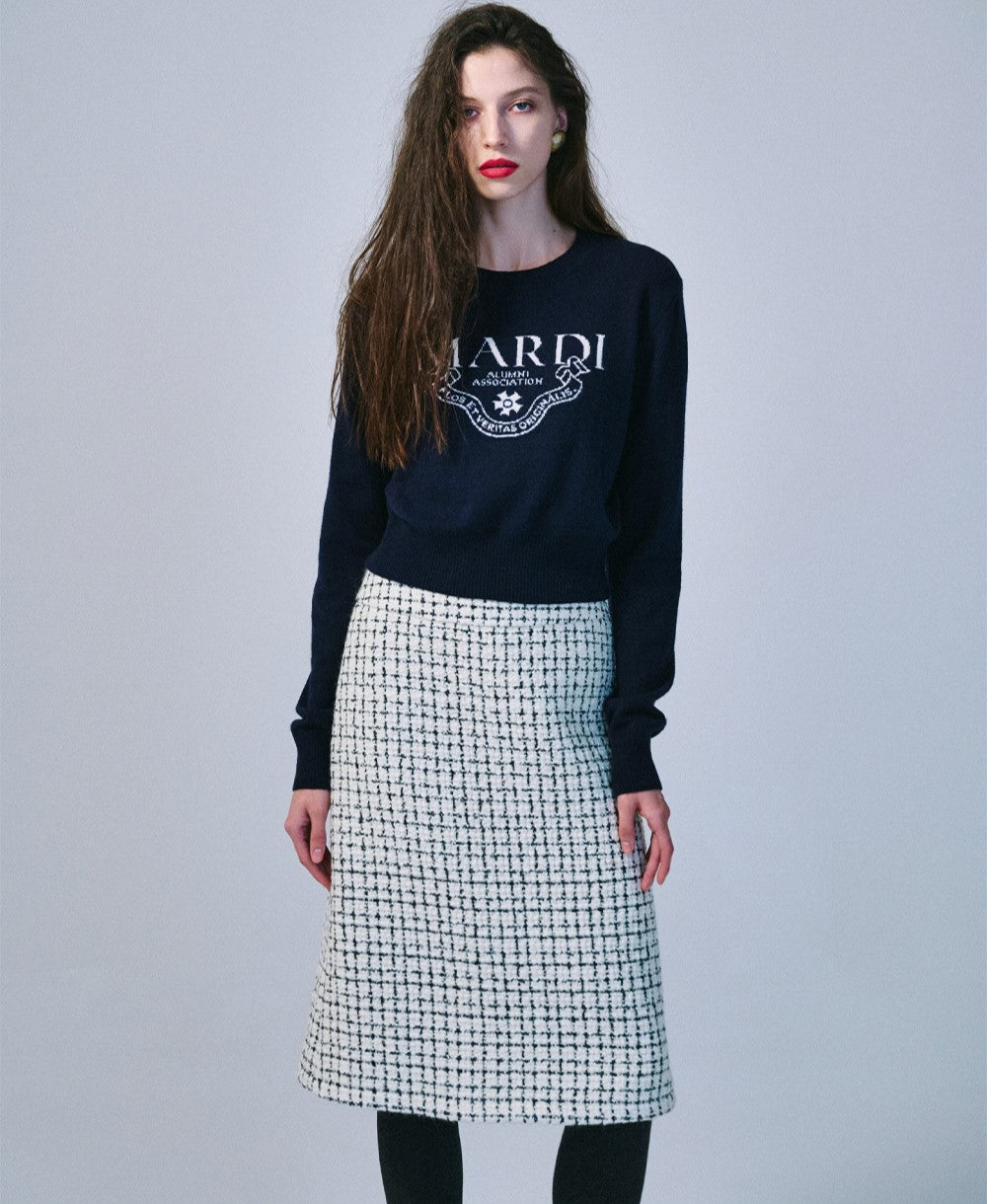 Mardi Mercredi โข Cashmere Cropped Crew Neck Alumni Classique (Navy Ivory)
