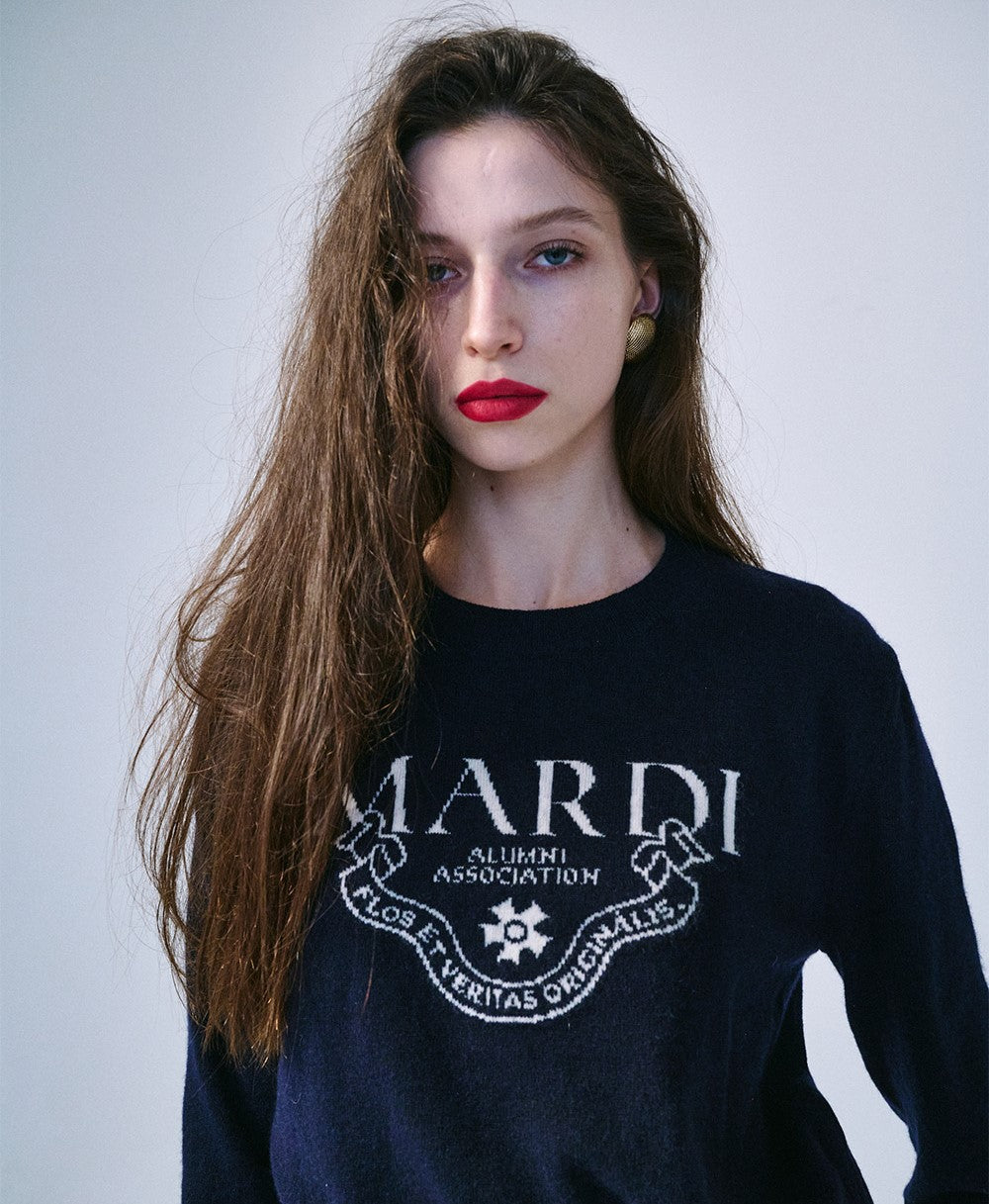 Mardi Mercredi โข Cashmere Cropped Crew Neck Alumni Classique (Navy Ivory)