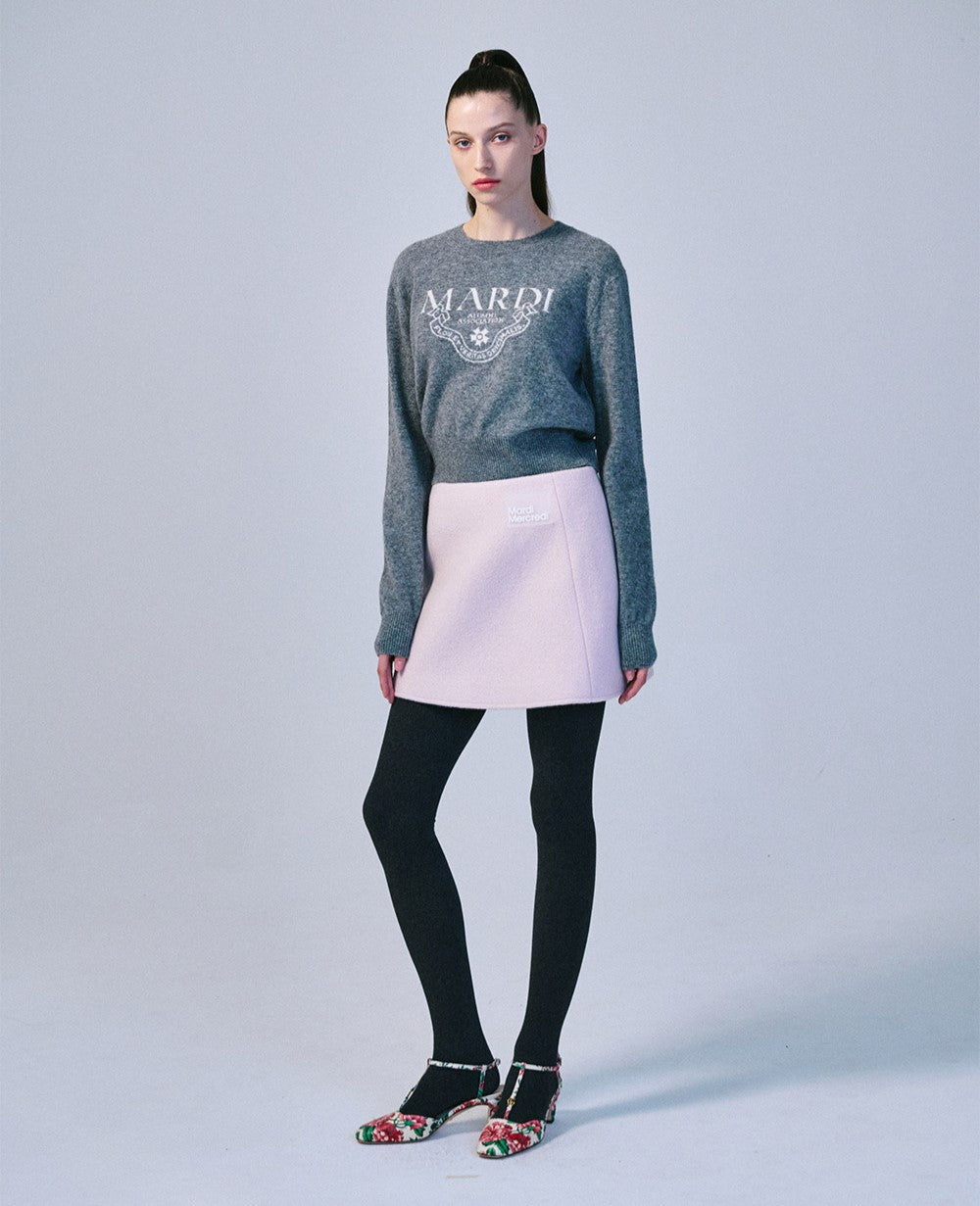 Mardi Mercredi โข Cashmere Cropped Crew Neck Alumni Classique (Grey White)