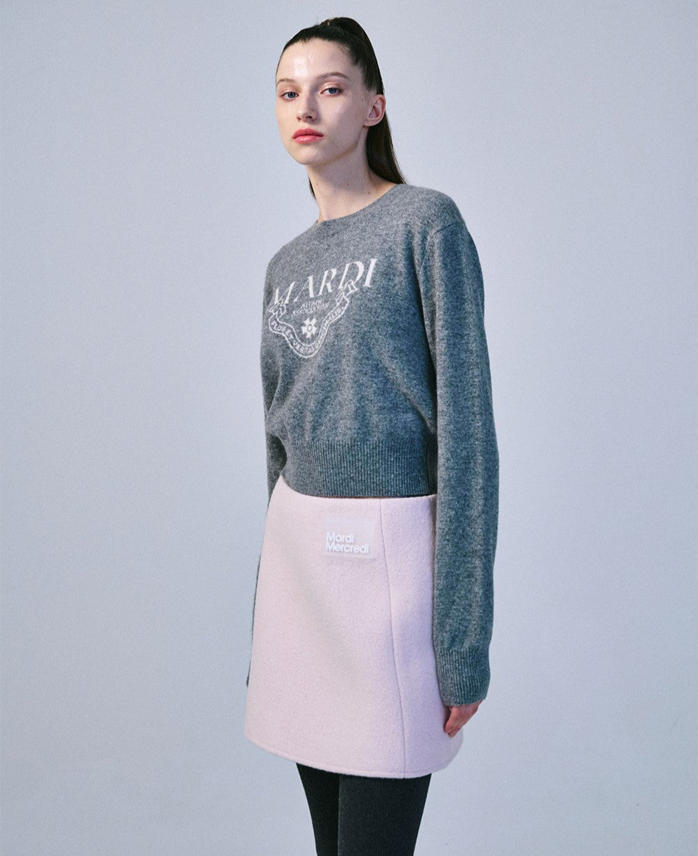 Mardi Mercredi โข Cashmere Cropped Crew Neck Alumni Classique (Grey White)