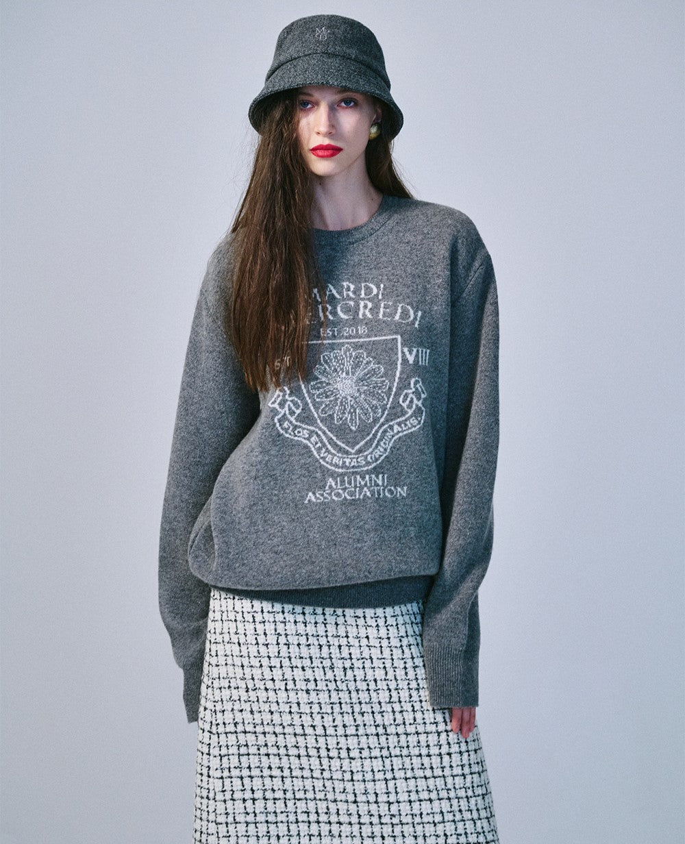 Mardi Mercredi โข Cashmere Blended Pullover Alumni Emblem (Grey Ivory)
