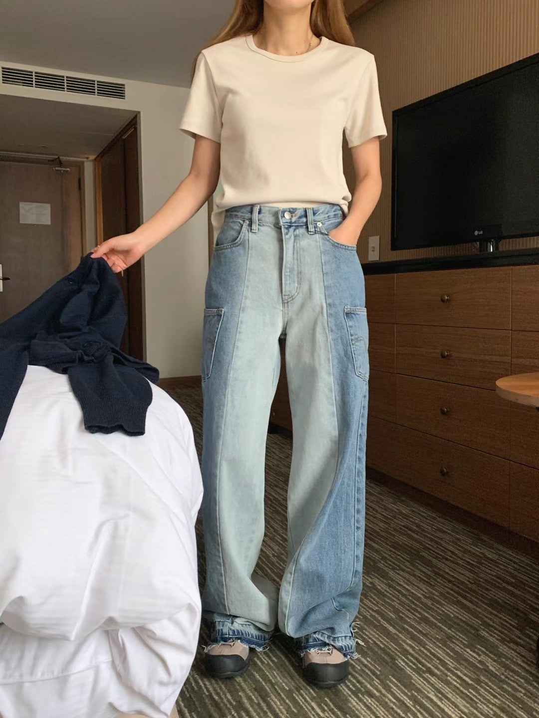 Patchwork Cargo Denim Pants | Loose Cut | Multi-Pockets