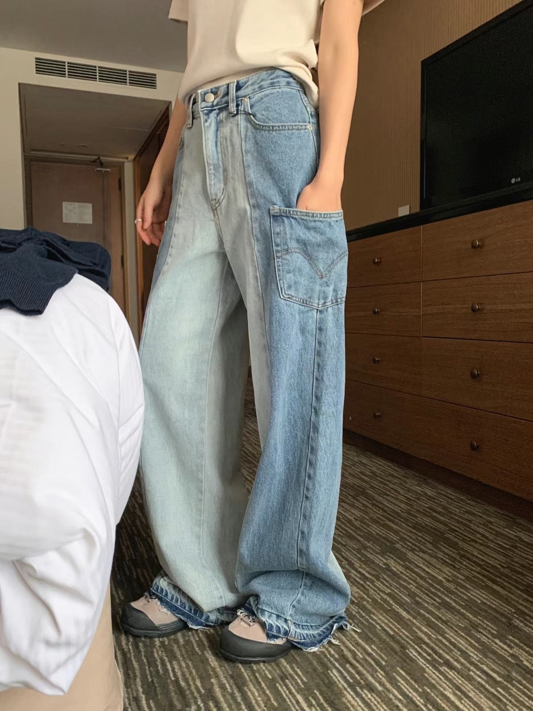 Patchwork Cargo Denim Pants | Loose Cut | Multi-Pockets