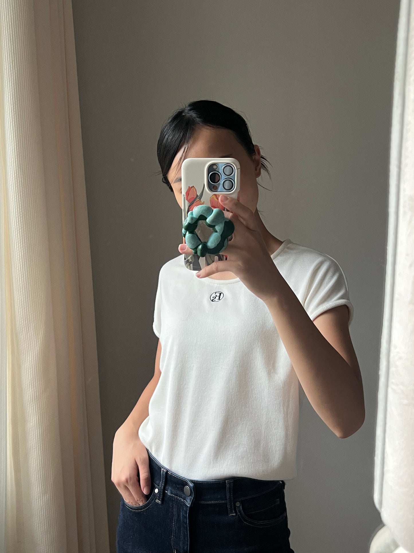 Soft Cream Mini Logo Tshirt | Cap Sleeves | Round -Neck
