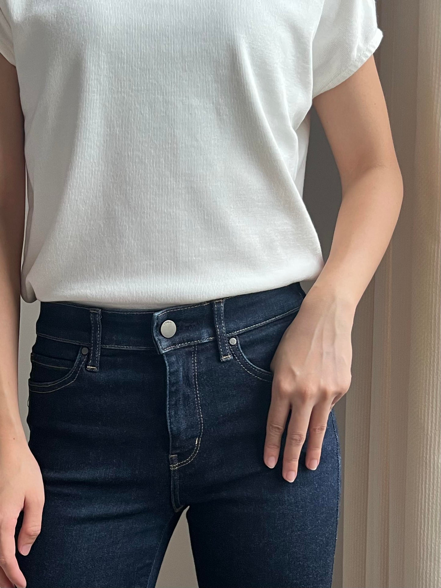 Soft Cream Mini Logo Tshirt | Cap Sleeves | Round -Neck