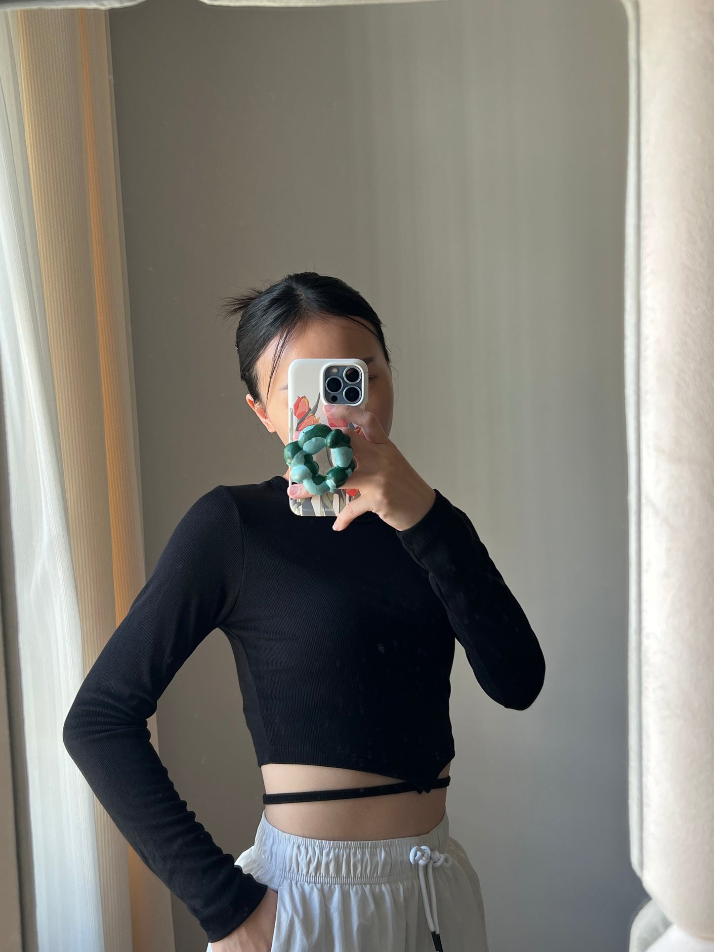 Baby Cropped Lace up Knit Top | Long Sleeves | Soft Touch Fabric