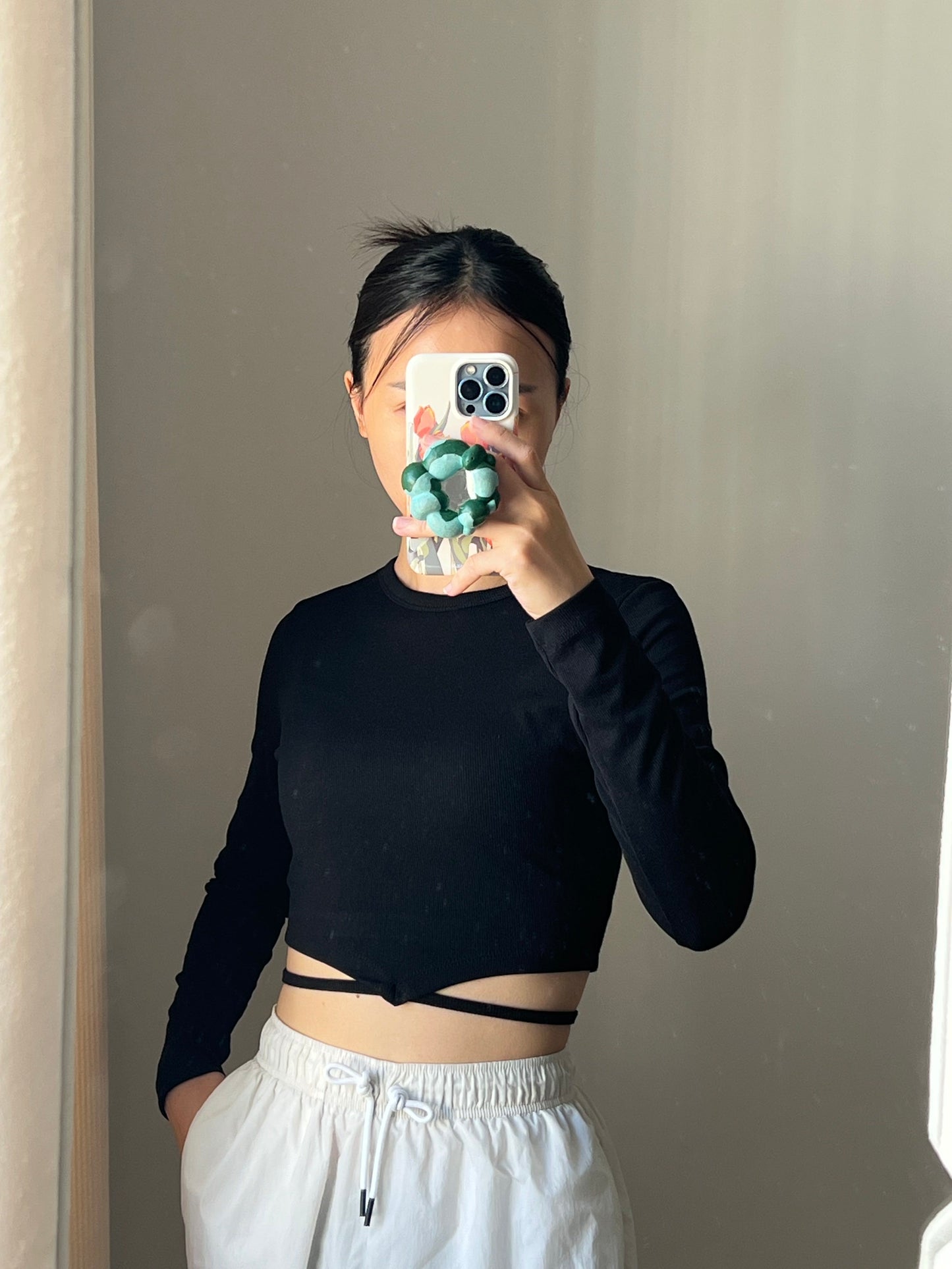 Baby Cropped Lace up Knit Top | Long Sleeves | Soft Touch Fabric