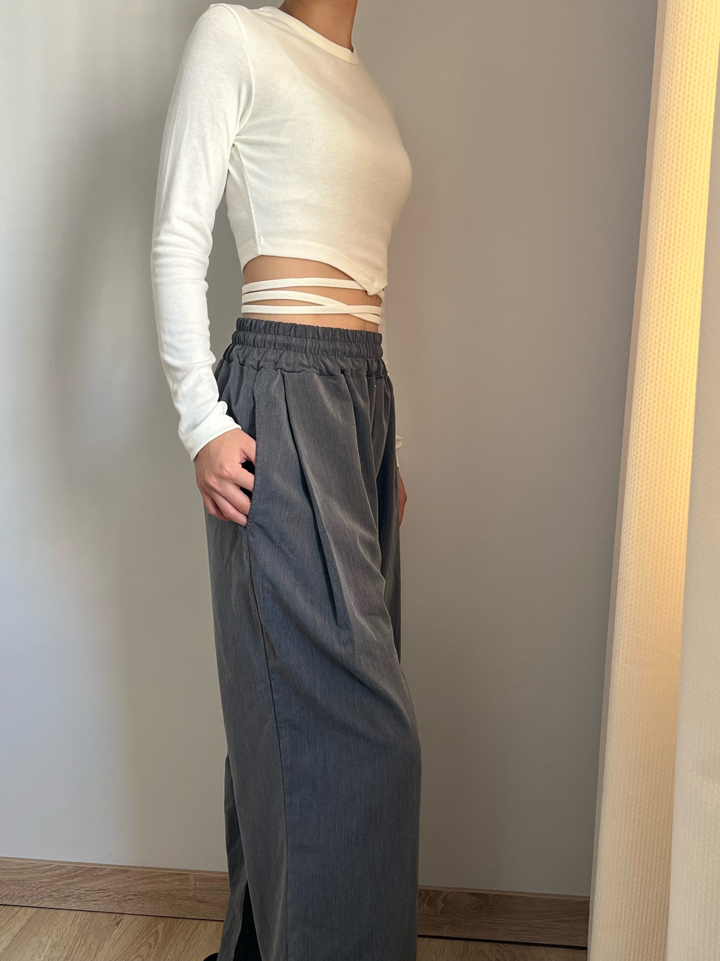 Baby Cropped Lace up Knit Top | Long Sleeves | Soft Touch Fabric