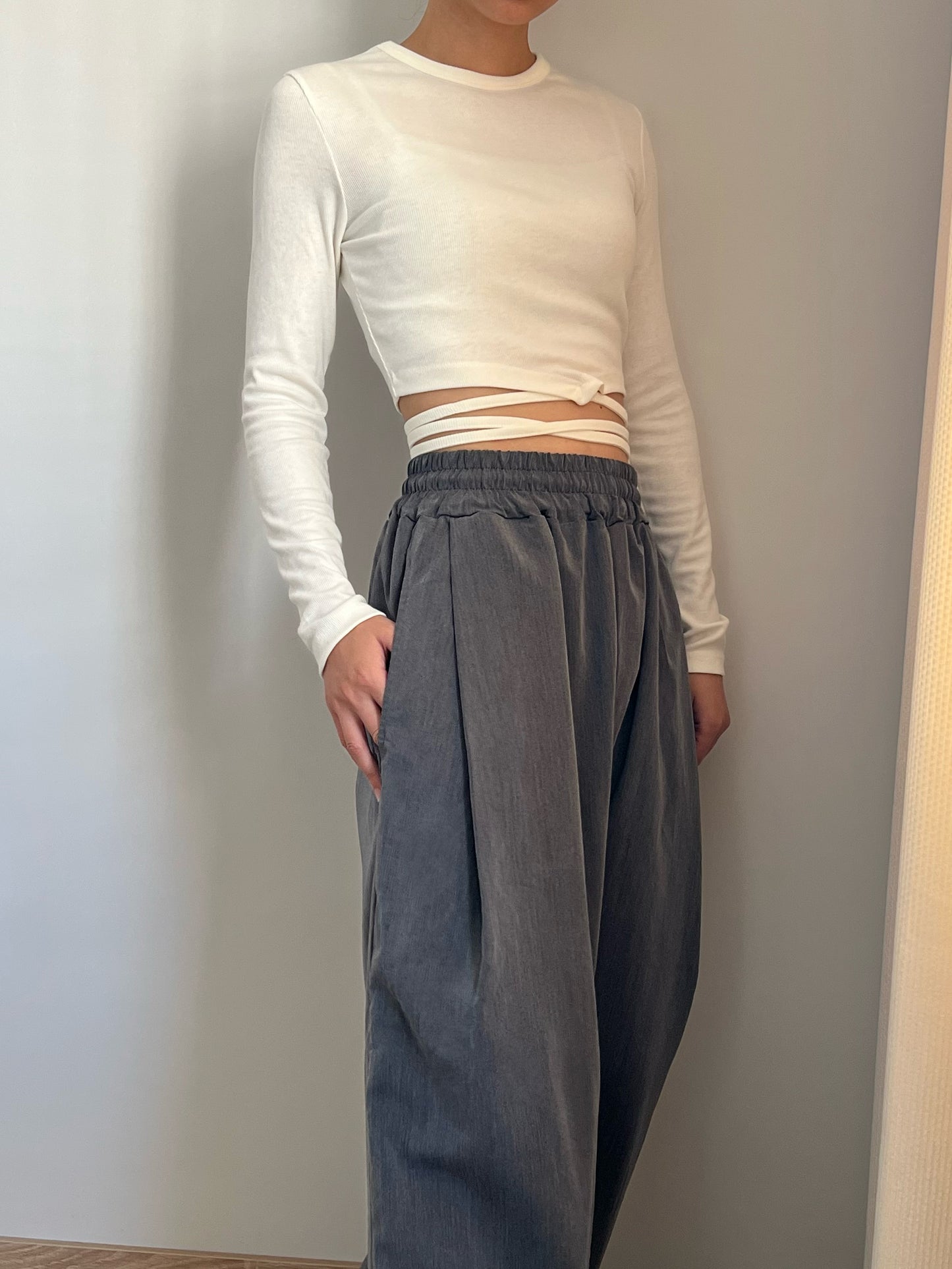 Baby Cropped Lace up Knit Top | Long Sleeves | Soft Touch Fabric