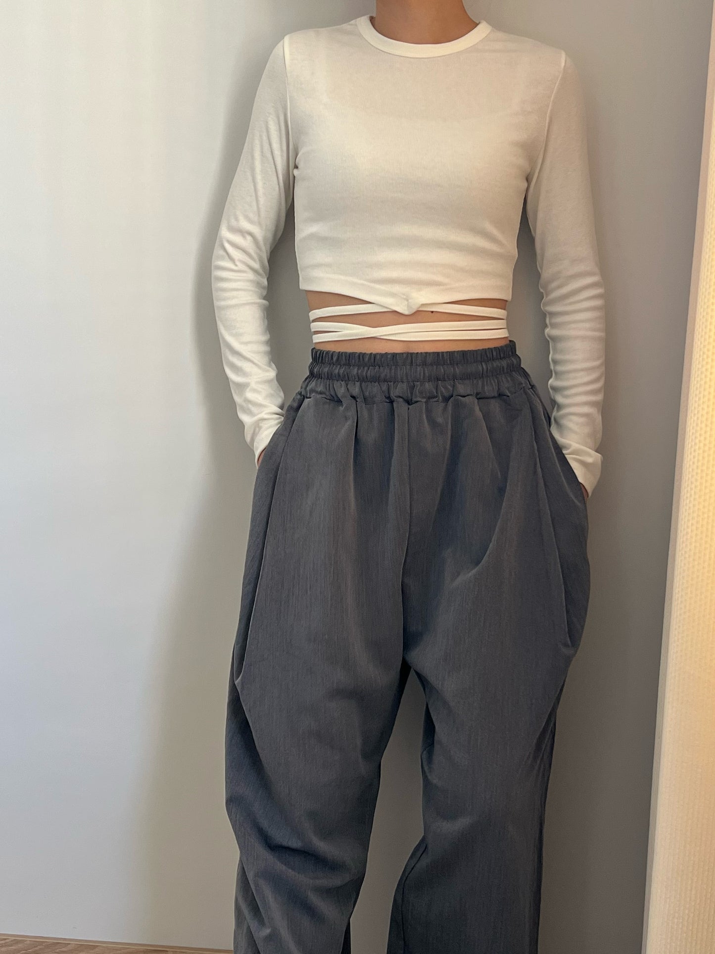 Baby Cropped Lace up Knit Top | Long Sleeves | Soft Touch Fabric