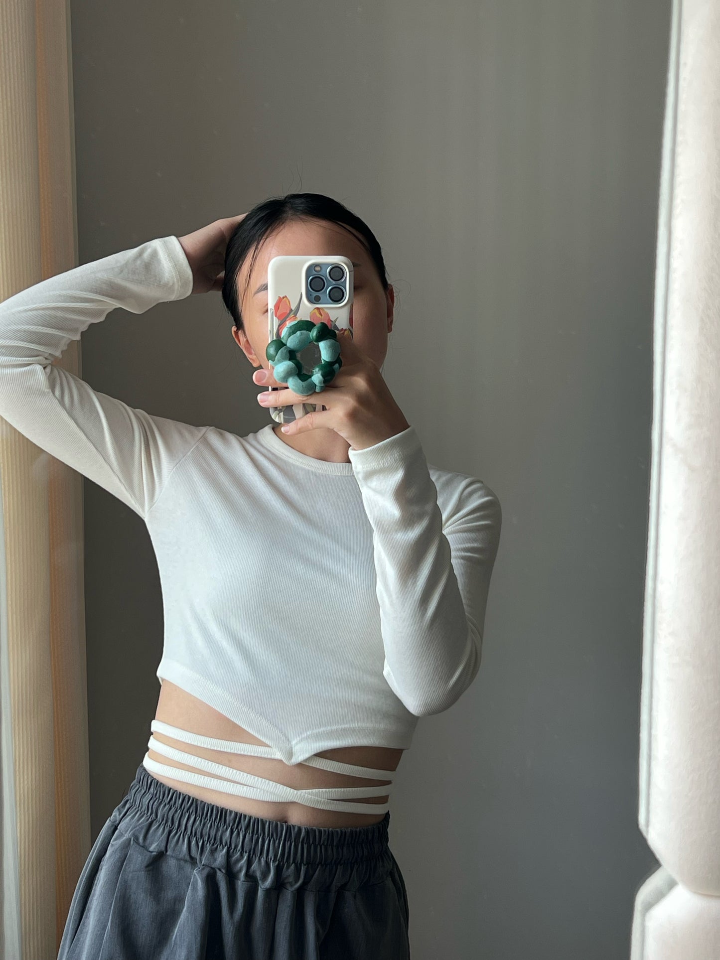 Baby Cropped Lace up Knit Top | Long Sleeves | Soft Touch Fabric