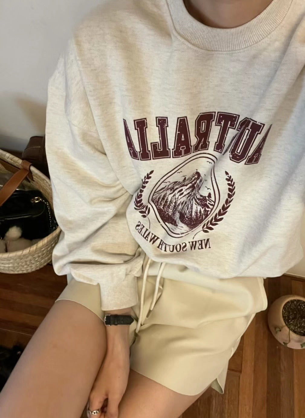 College Sweater | Balloon Sleeves | Vintage Print