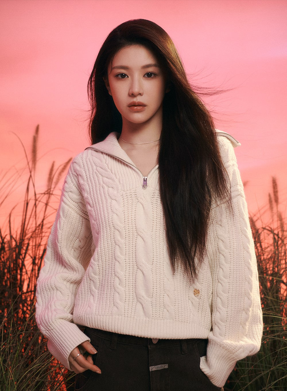 Marithe Francois Girbaud • W Cable Half Zipup Pullover Knit (Pink)