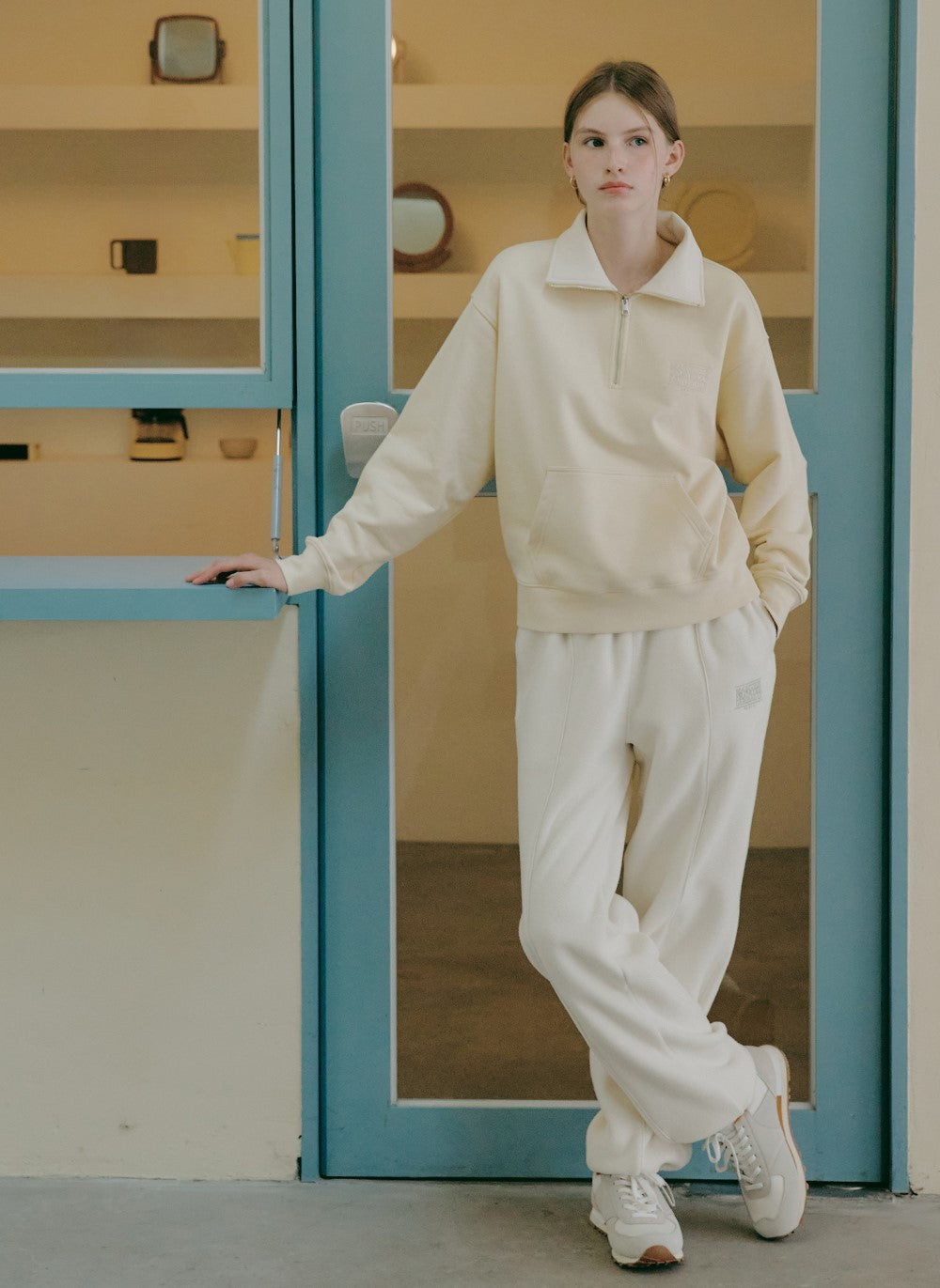 Marithe Francois Girbaud โข Mouvement Classic Logo Half Zipup Sweatshirt (Light Yellow)