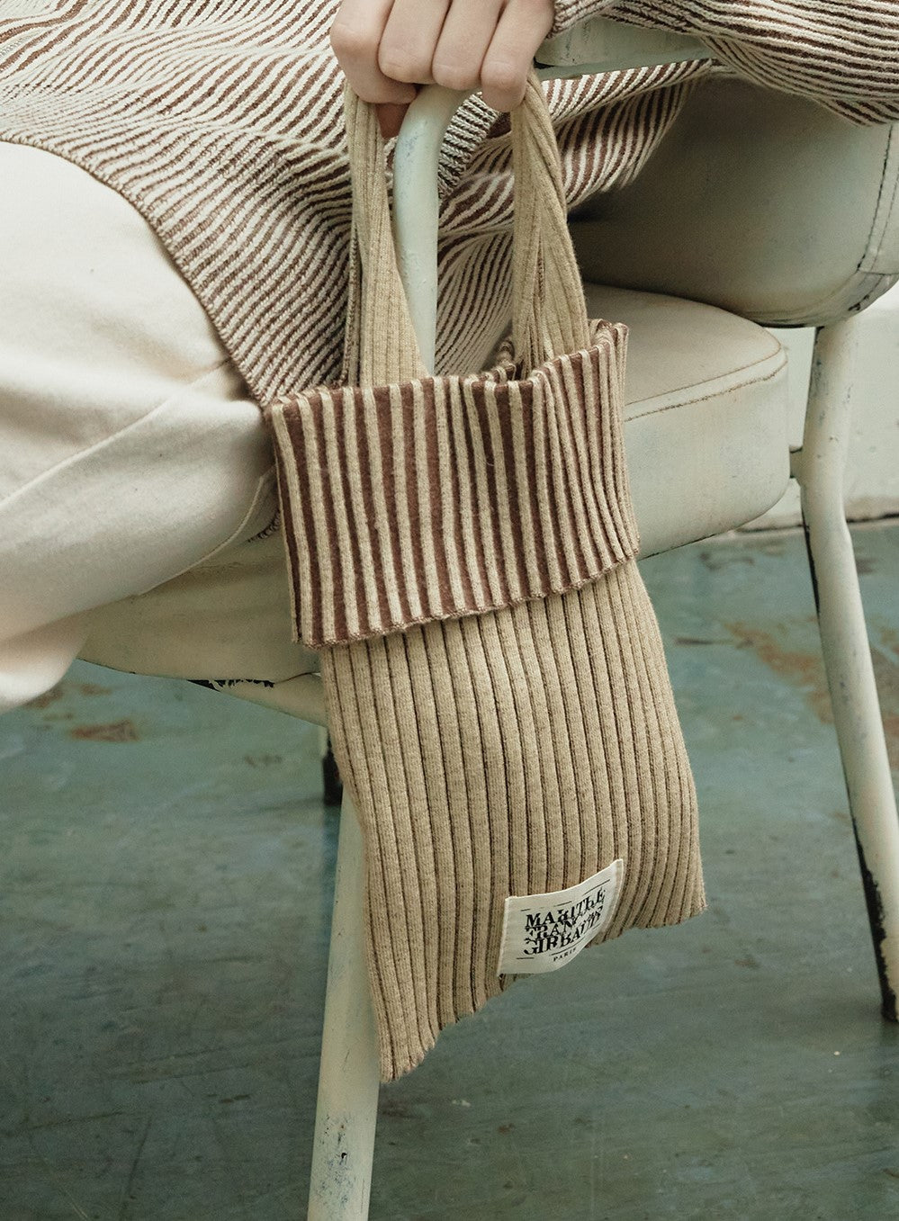 Marithe Francois Girbaud โข Ribbed Knit Tote Bag (Brown)