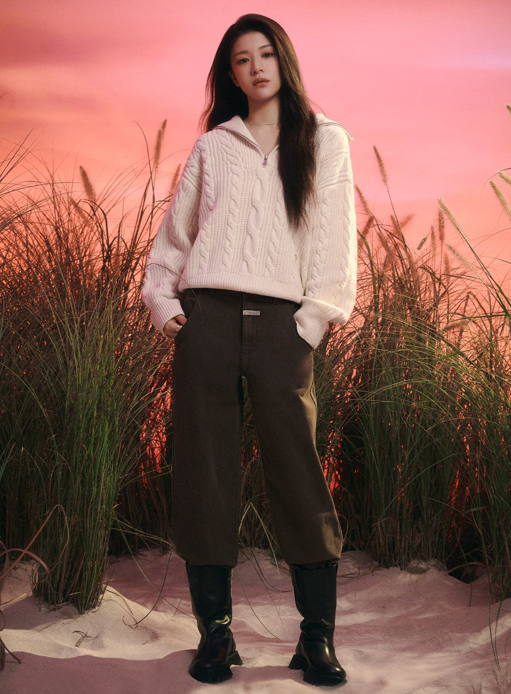 Marithe Francois Girbaud • W Cable Half Zipup Pullover Knit (Pink)