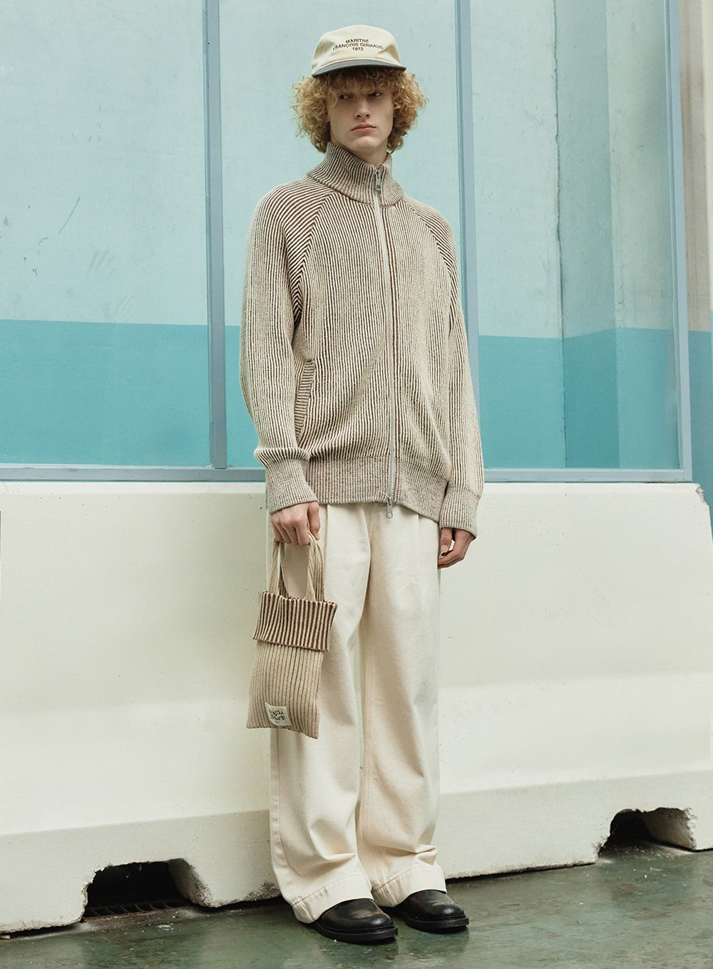 Marithe Francois Girbaud โข Colored Ribbed Zipup Cardigan (Brown)