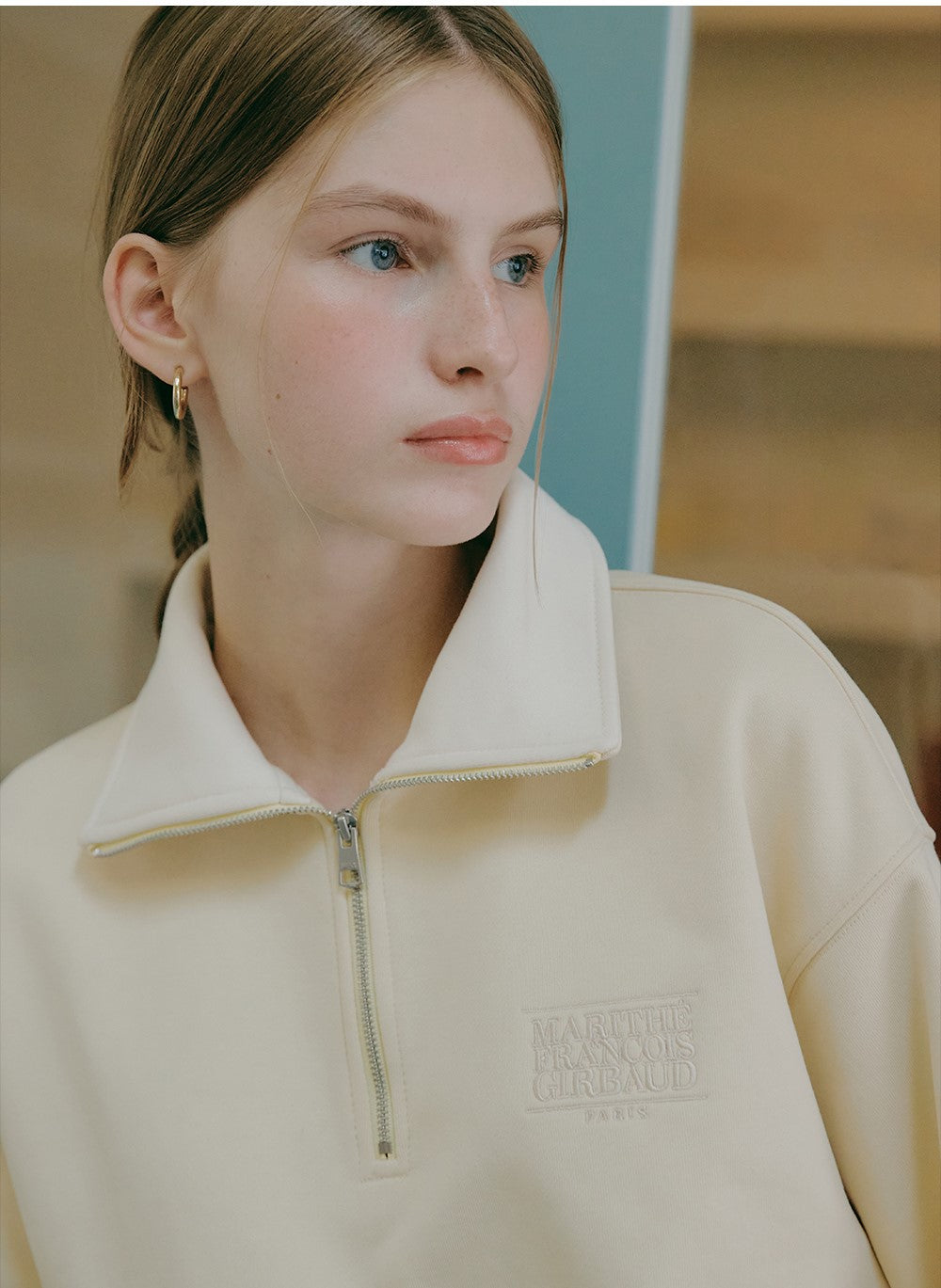 Marithe Francois Girbaud โข Mouvement Classic Logo Half Zipup Sweatshirt (Light Yellow)