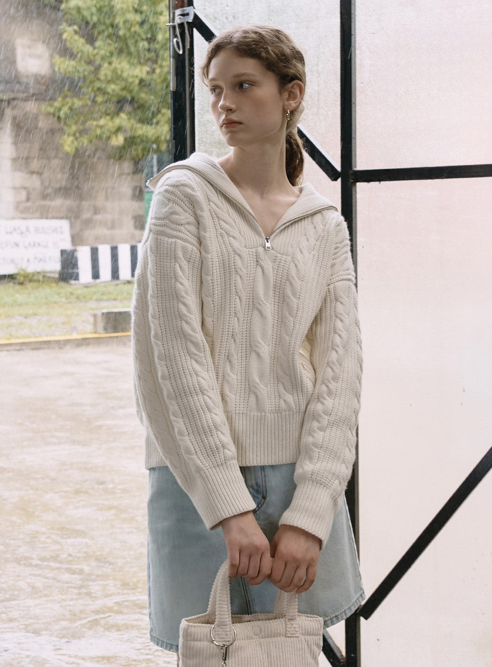 Marithe Francois Girbaud โข W Cable Half Zipup Pullover Knit (Ivory)