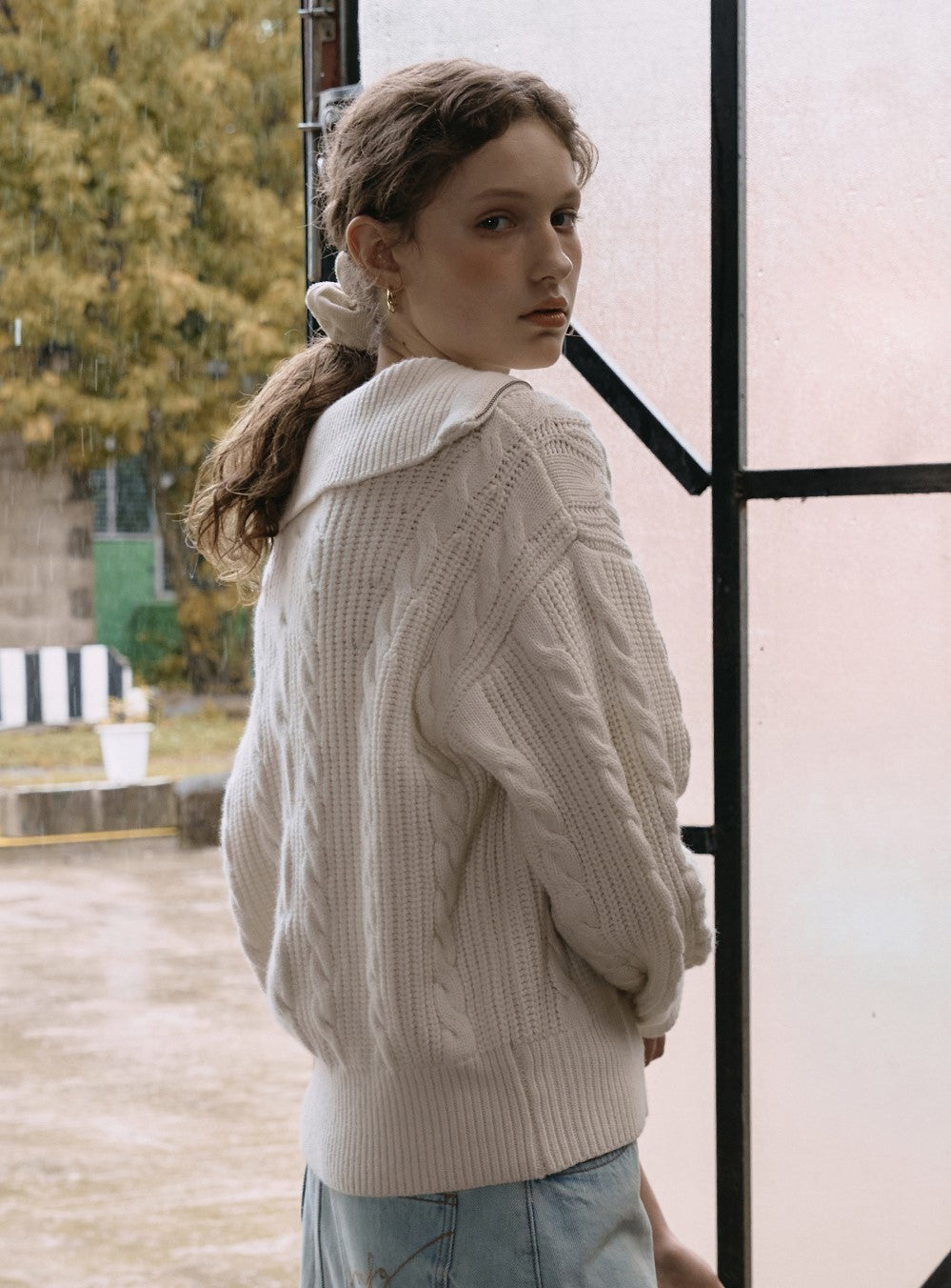 Marithe Francois Girbaud โข W Cable Half Zipup Pullover Knit (Ivory)
