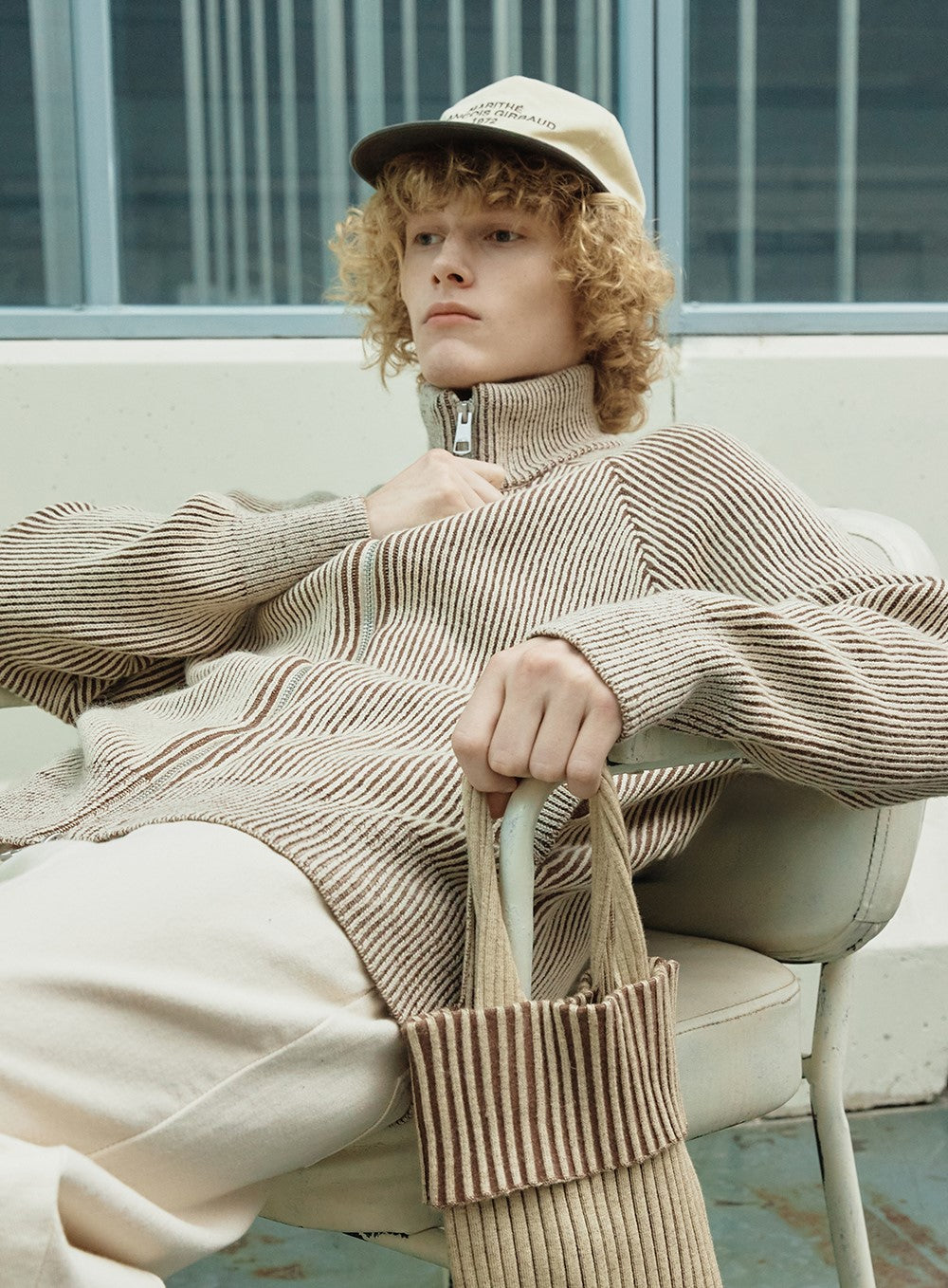 Marithe Francois Girbaud โข Colored Ribbed Zipup Cardigan (Brown)