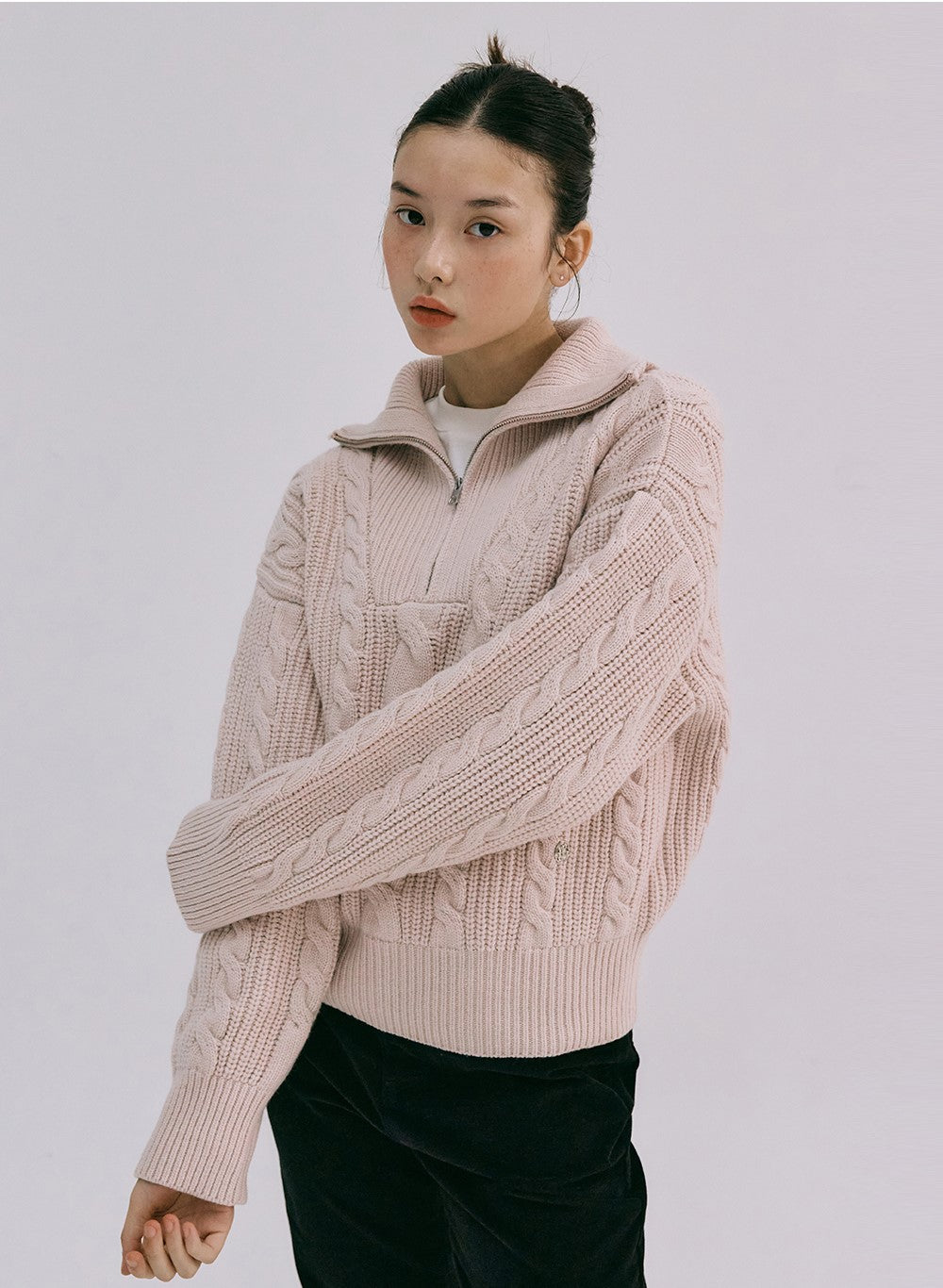 Marithe Francois Girbaud • W Cable Half Zipup Pullover Knit (Pink)