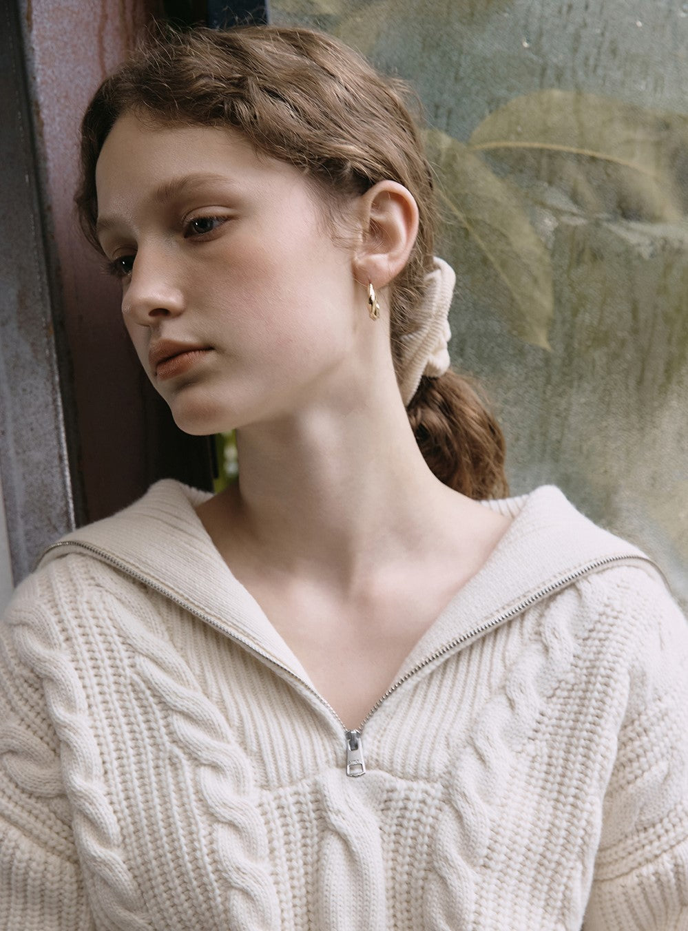 Marithe Francois Girbaud โข W Cable Half Zipup Pullover Knit (Ivory)