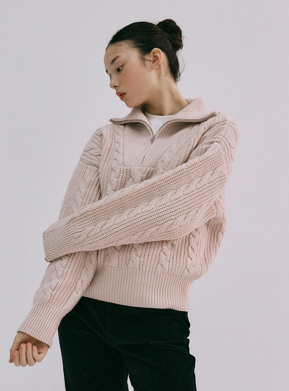 Marithe Francois Girbaud • W Cable Half Zipup Pullover Knit (Pink)