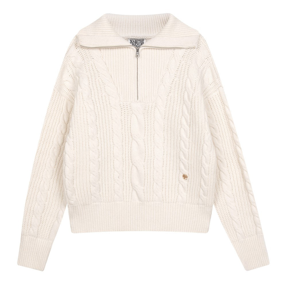 Marithe Francois Girbaud โข W Cable Half Zipup Pullover Knit (Ivory)