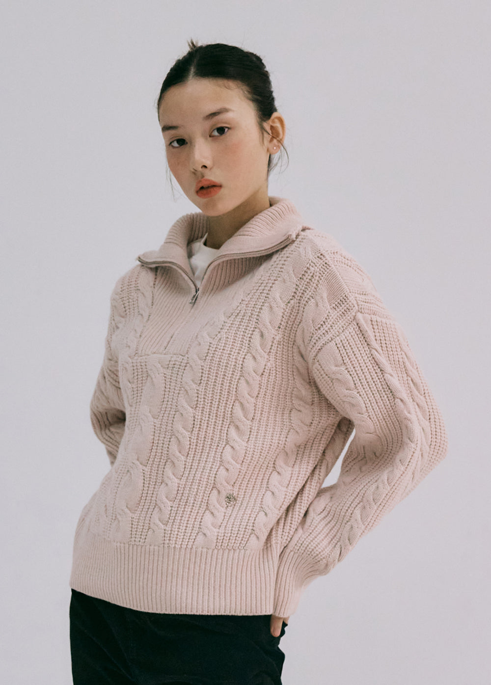 Marithe Francois Girbaud • W Cable Half Zipup Pullover Knit (Pink)