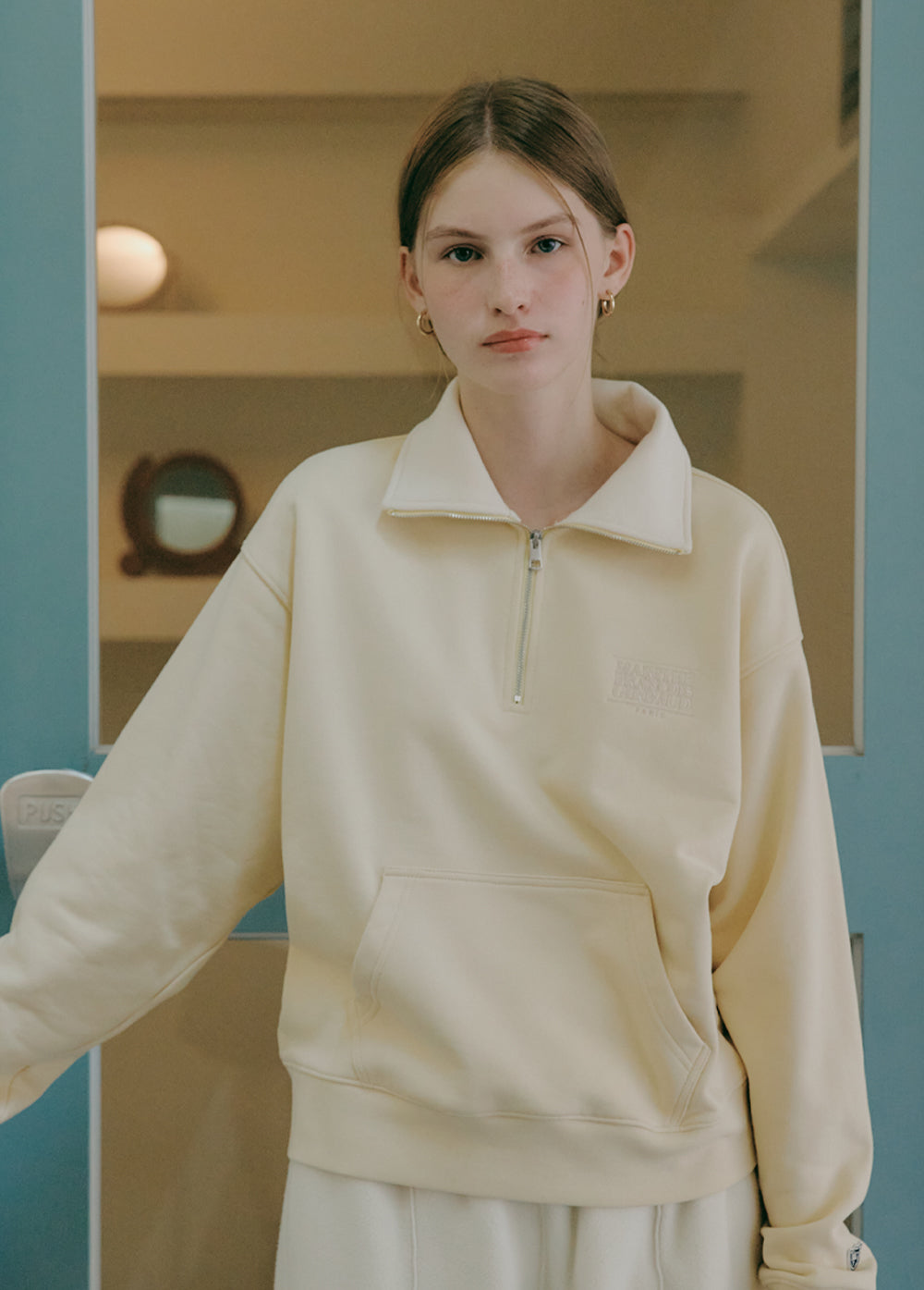 Marithe Francois Girbaud โข Mouvement Classic Logo Half Zipup Sweatshirt (Light Yellow)