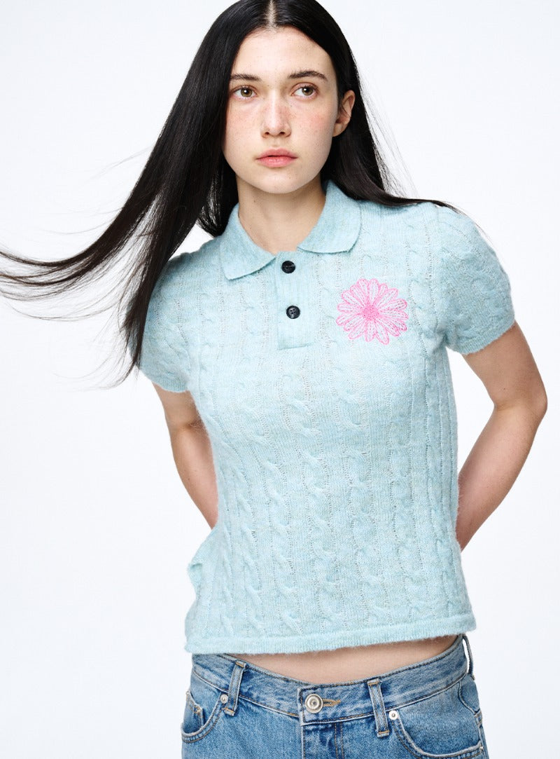 Mardi Mercredi โข Mohair Cable Top Collar Short Sleeve