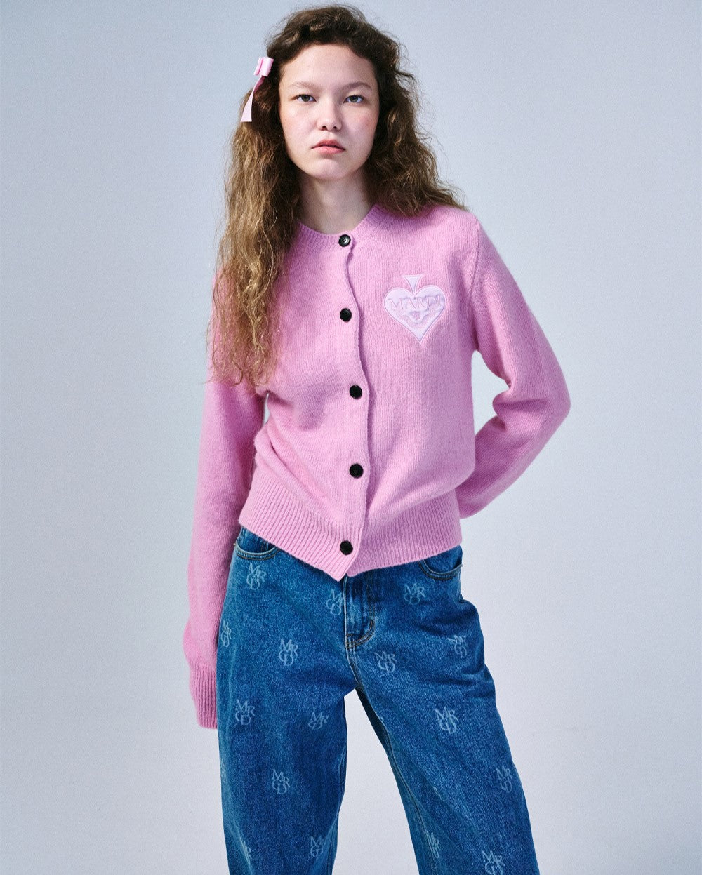 Mardi Mercredi • Raccoon Blended Cardigan Round Neck Spade (Pink)