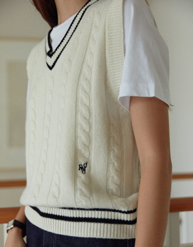 Depound • V Neck Line Cable Vest (Ivory)