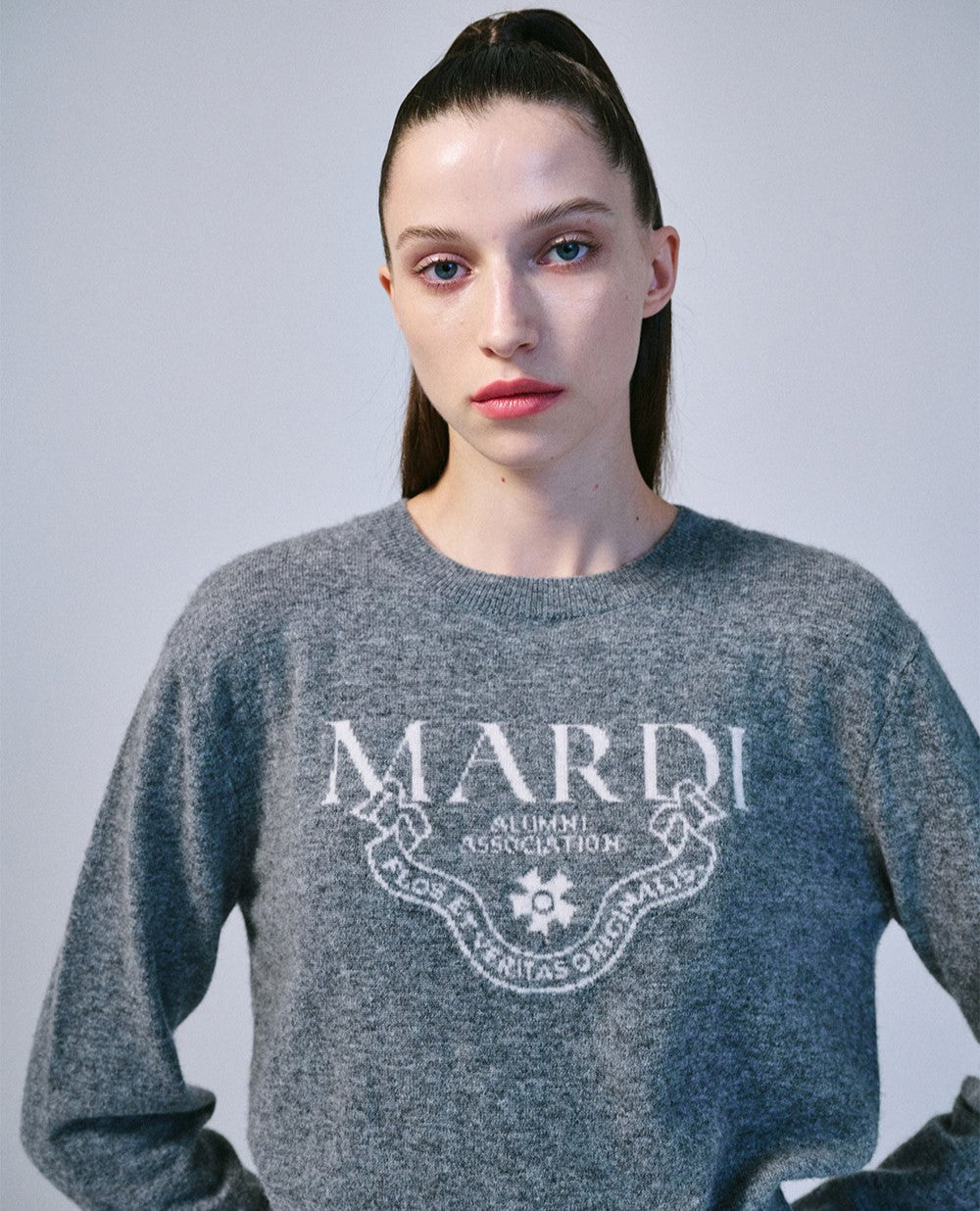 Mardi Mercredi • Cashmere Cropped Crew Neck Alumni Classique (Grey White)