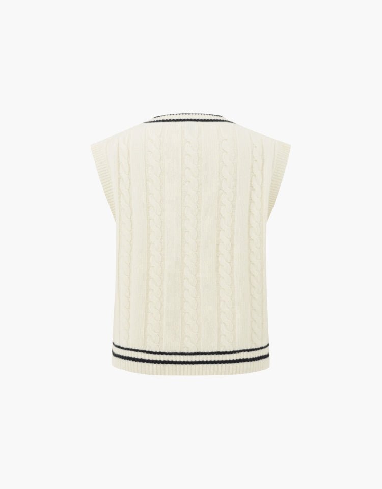 Depound • V Neck Line Cable Vest (Ivory)