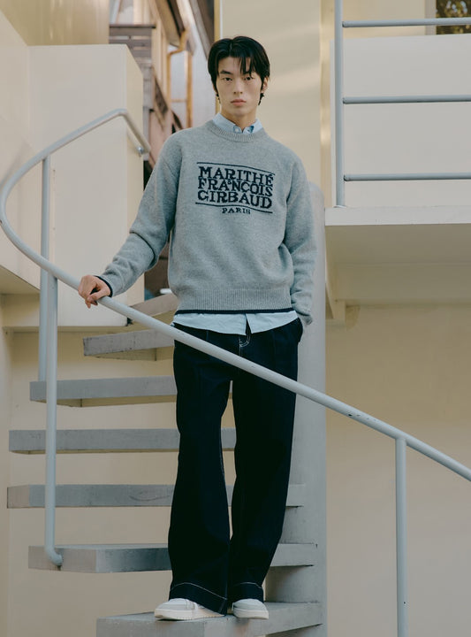 Marithe Francois Girbaud •  Mouvement Classic Logo Knit Pullover (Light Heather Gray)