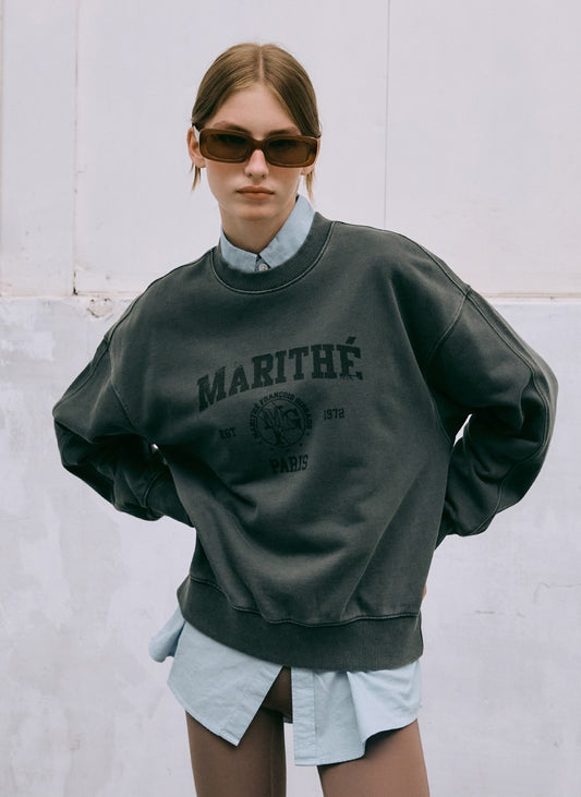 Marithe Francois Girbaud • Overdyed Vintage College Logo Sweatshirt (Charcoal)