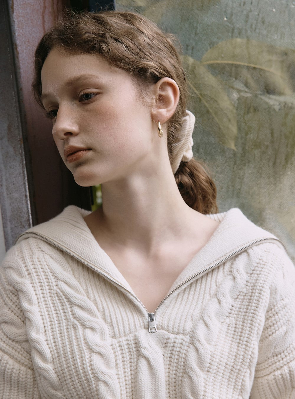 Marithe Francois Girbaud •  W Cable Half Zipup Pullover Knit (Ivory)